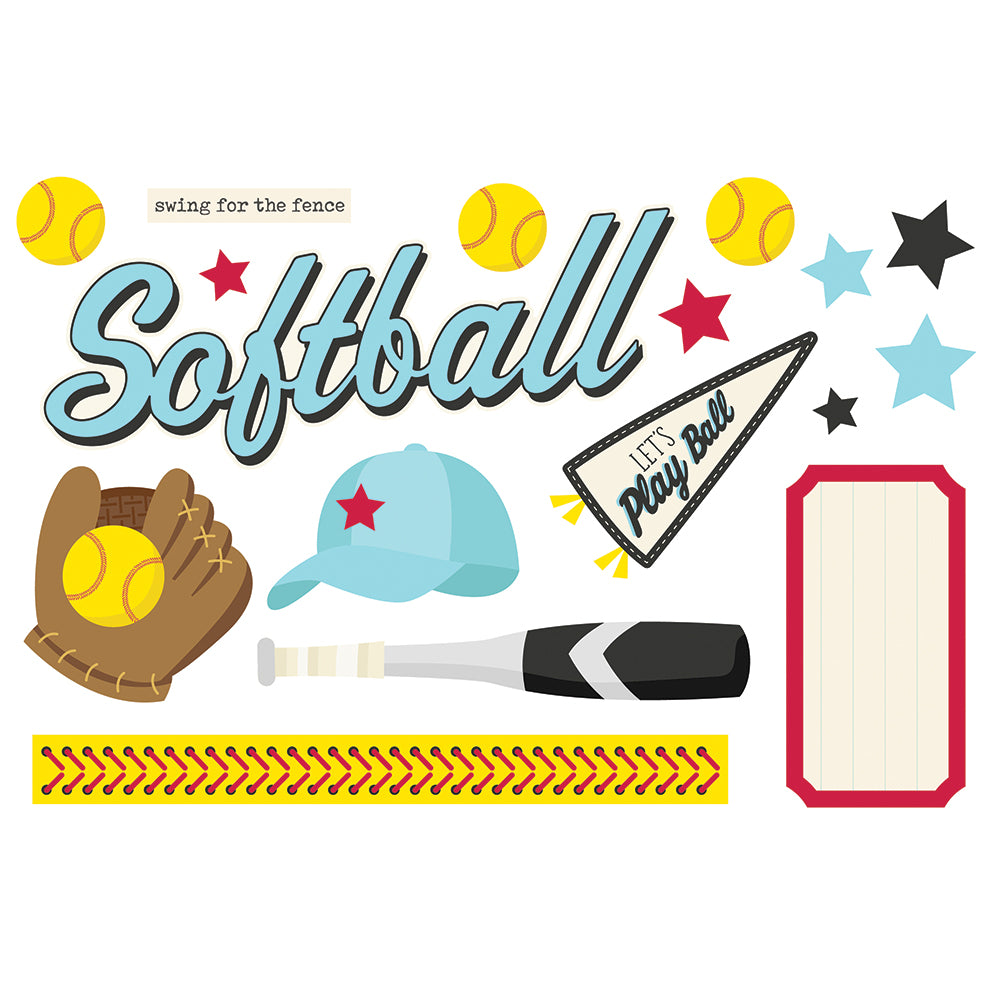 Sports Collection Softball 4x8 Simple Pages Pieces by Simple Stories - 17 Pieces