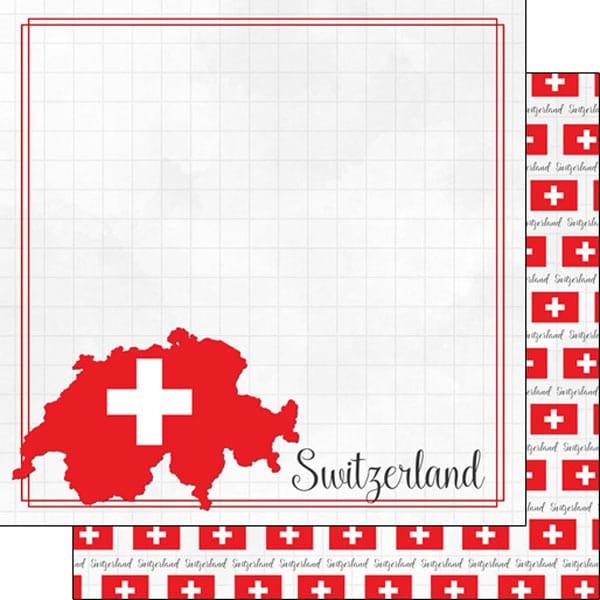 Travel Adventure Collection Switzerland Border 12 x 12 Double-Sided Scrapbook Paper by Scrapbook Customs