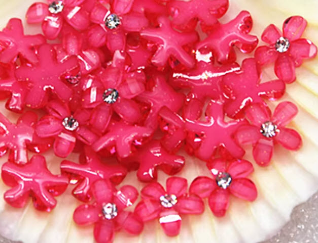 Flower Fun Collection Hot Pink 10mm Flatback Scrapbook Embellishments w/ Rhinestone Center by SSC Designs - 20 pieces