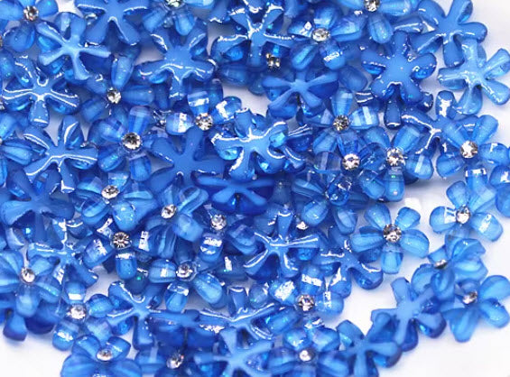 Flower Fun Collection Royal Blue 10mm Flatback Scrapbook Embellishments w/ Rhinestone Center by SSC Designs - 20 pieces