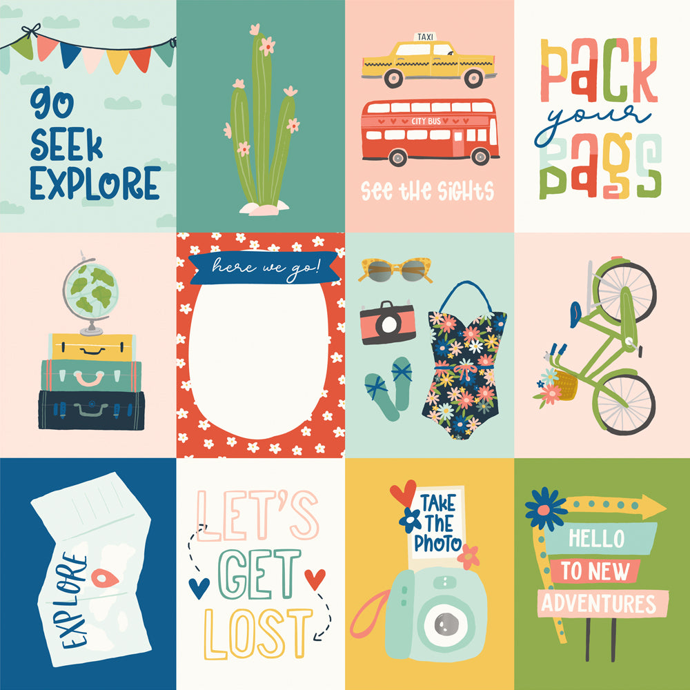 Pack Your Bags Collection 3x4 Elements 12 x 12 Double-Sided Scrapbook Paper by Simple Stories