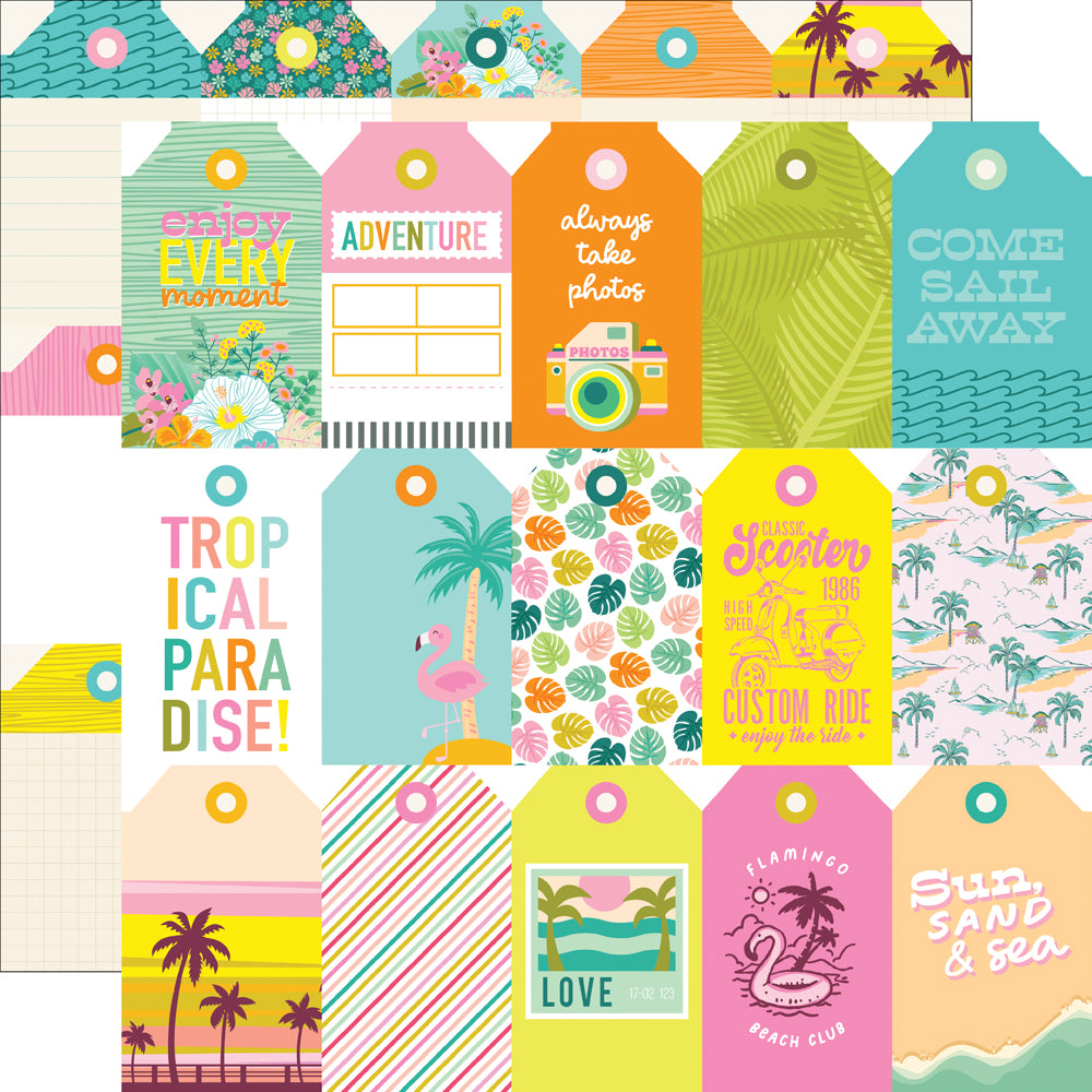 Just Beachy Collection Tag Elements 12 x 12 Double-Sided Scrapbook Paper by Simple Stories