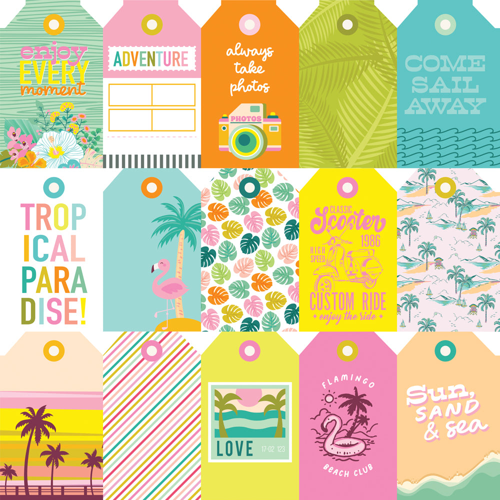 Just Beachy Collection Tag Elements 12 x 12 Double-Sided Scrapbook Paper by Simple Stories