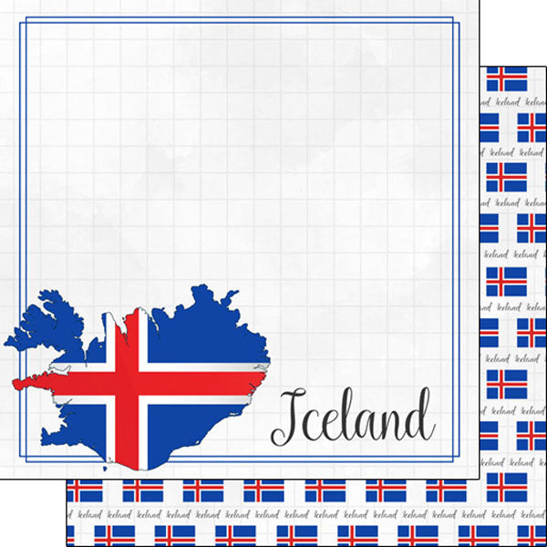 Travel Adventure Collection Iceland Flag 12 x 12 Double-Sided Scrapbook Paper by Scrapbook Customs