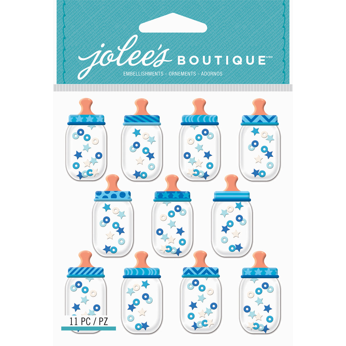 Baby Boy Collection Shaker Baby Bottles 4 x 6 Scrapbook Embellishment by Jolee's Boutique