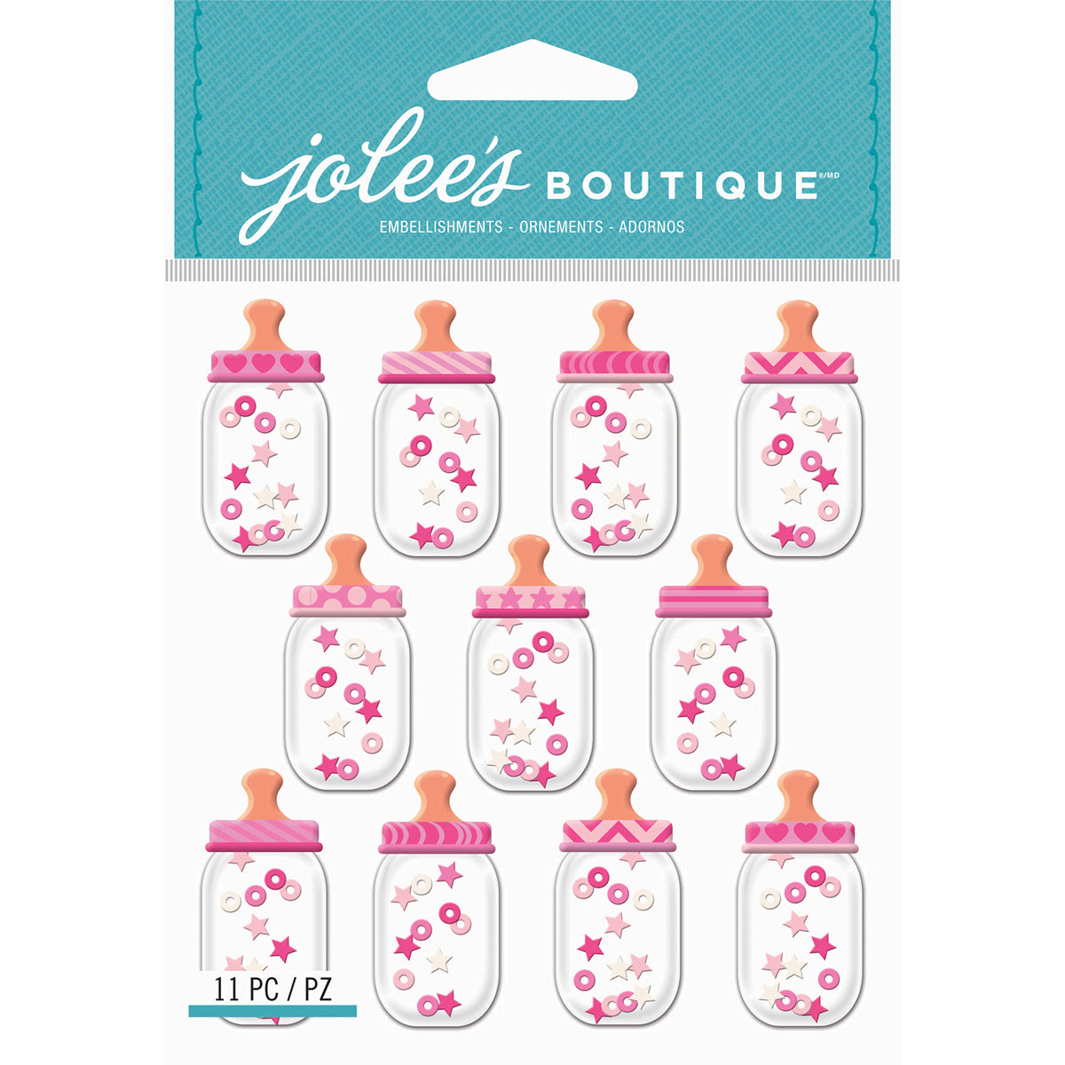 Baby Girl Collection Shaker Baby Bottles 4 x 6 Scrapbook Embellishment by Jolee's Boutique