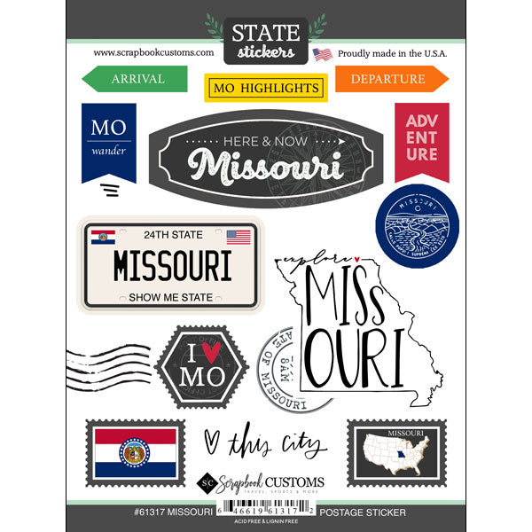 Postage Map Collection Missouri 6 x 8 Scrapbook Sticker Sheet by Scrapbook Customs