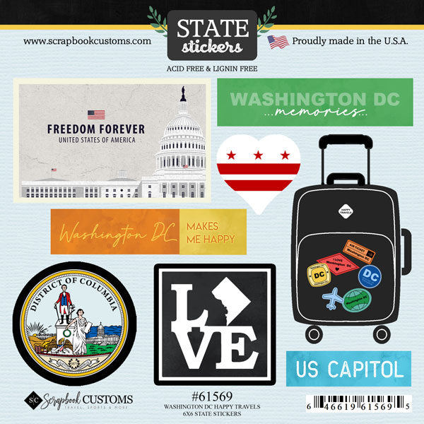 Washington, DC Happy Travels Collection 6x6 Scrapbook Sticker Sheet by Scrapbook Customs