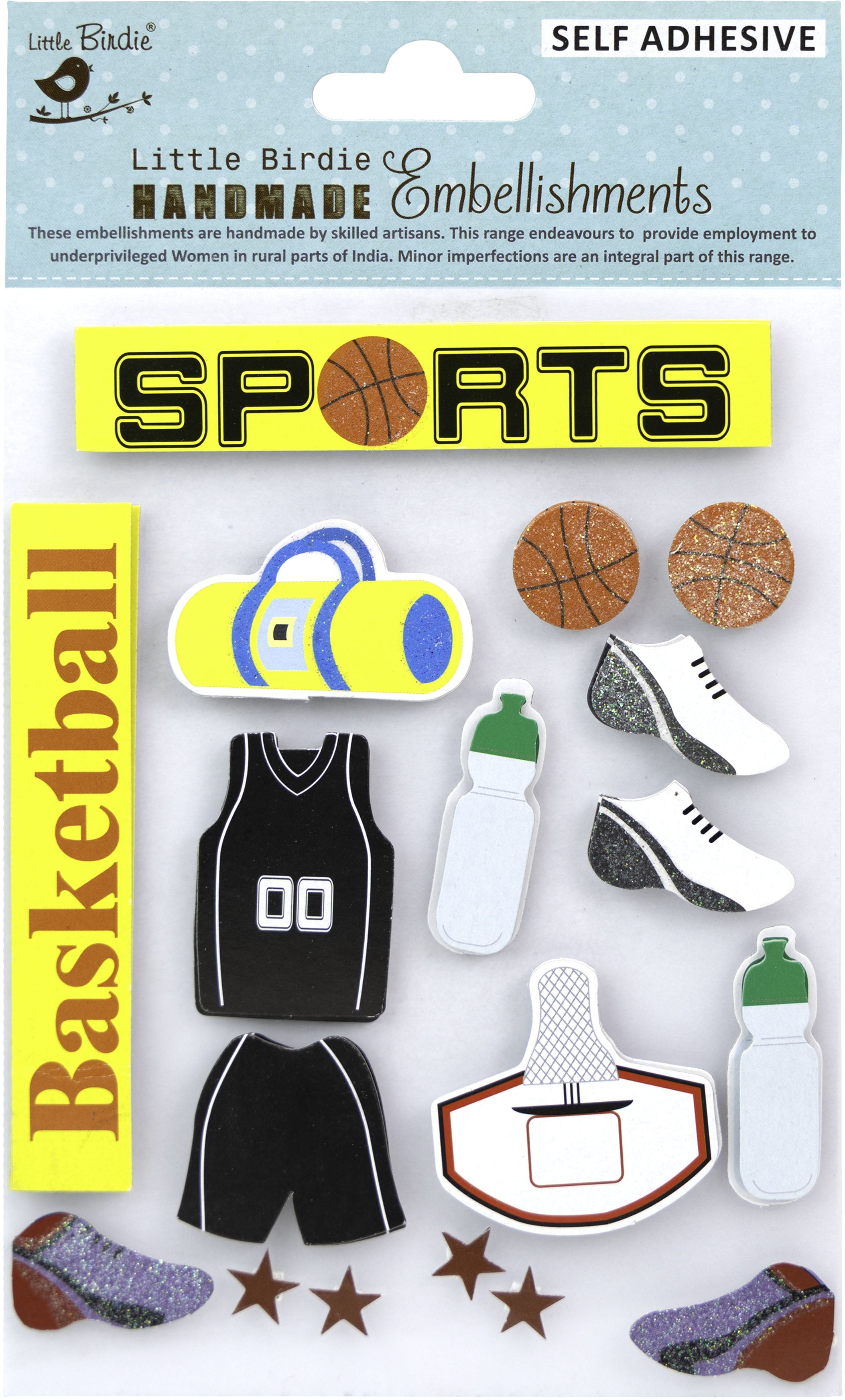 Basketball Glitter 5 x 8 Scrapbook Embellishment by Little Birdie