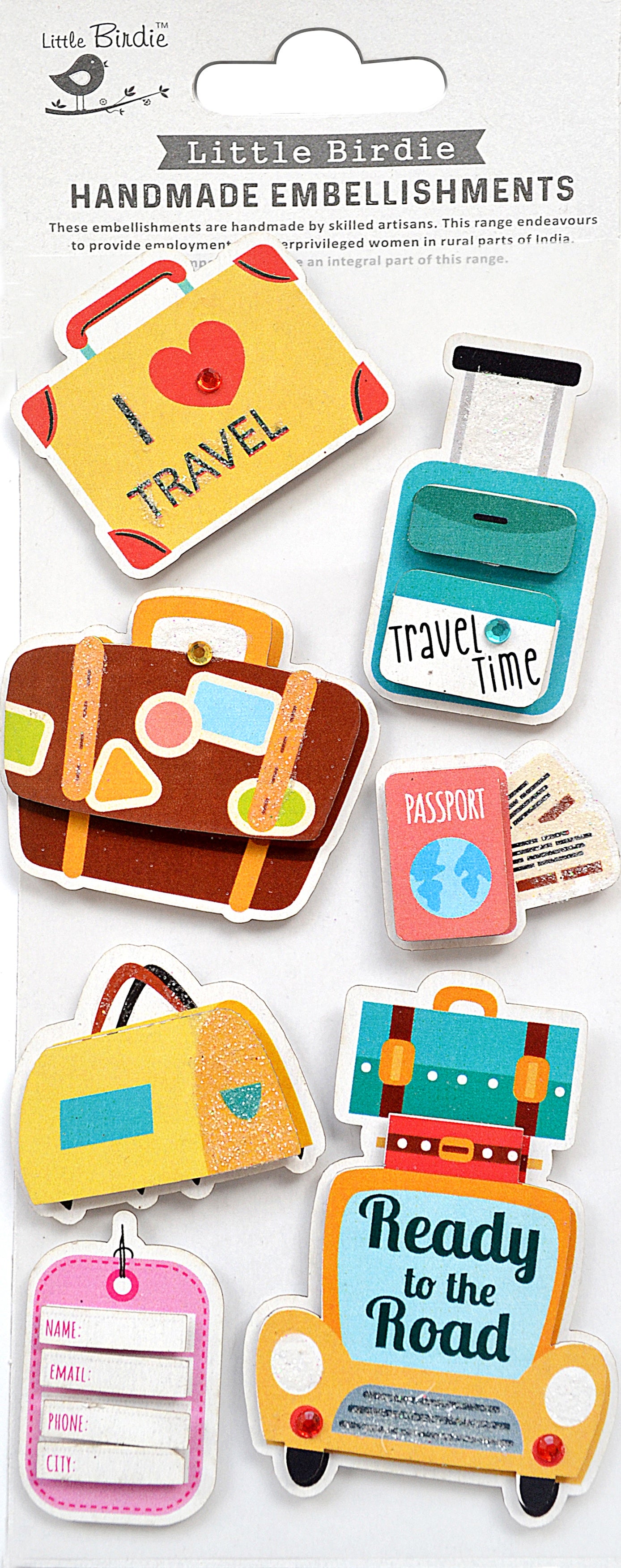 Travel Time Glitter 3 x 8 Scrapbook Embellishment by Little Birdie