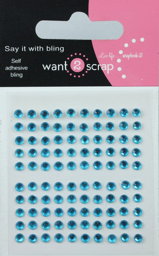 Say It With Bling Collection Self-Adhesive Baby Bling Turquoise Rhinestone Scrapbook Bling by Want 2 Scrap - 100 Count