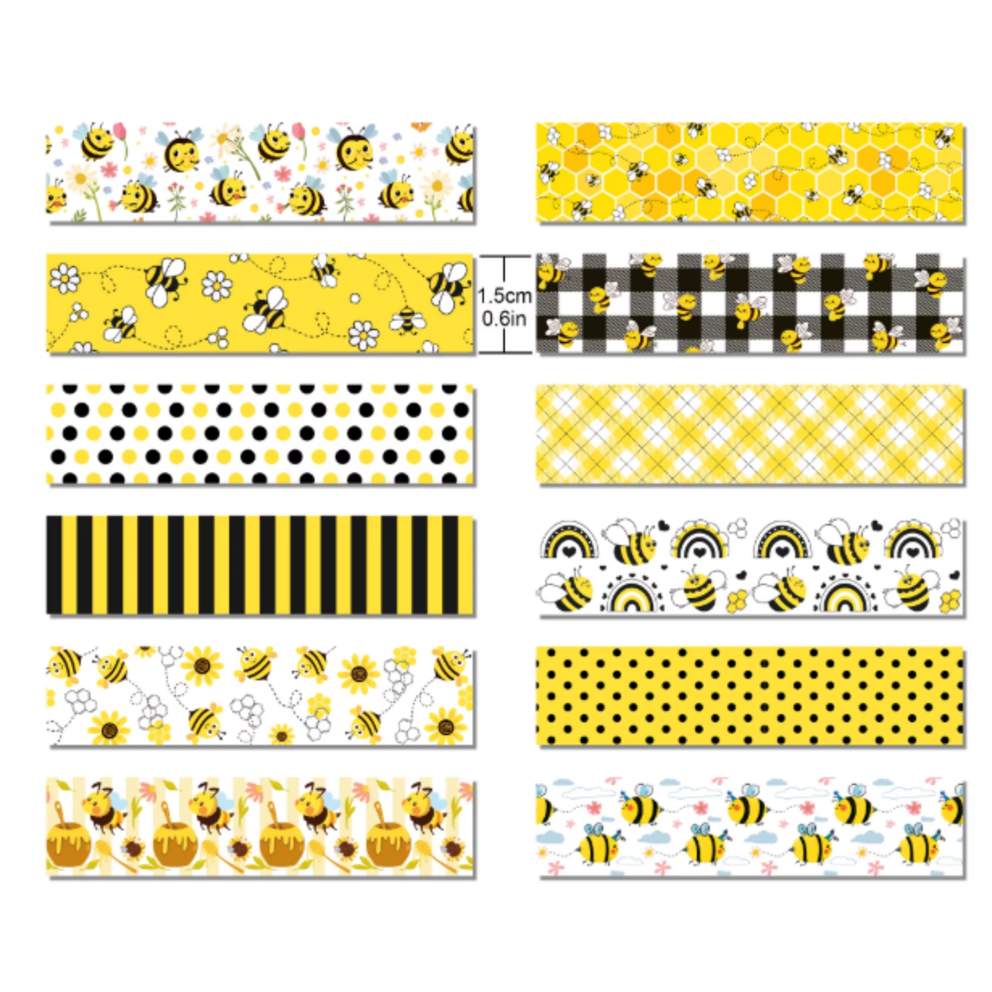 Whimsical Washi Tape Collection Busy Bees Decorative Scrapbook Washi Tape by SSC Designs - 10 Rolls