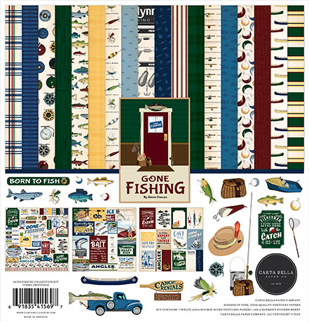 Gone Fishing 12 x 12 Scrapbook Collection Kit by Carta Bella - 13 Pieces