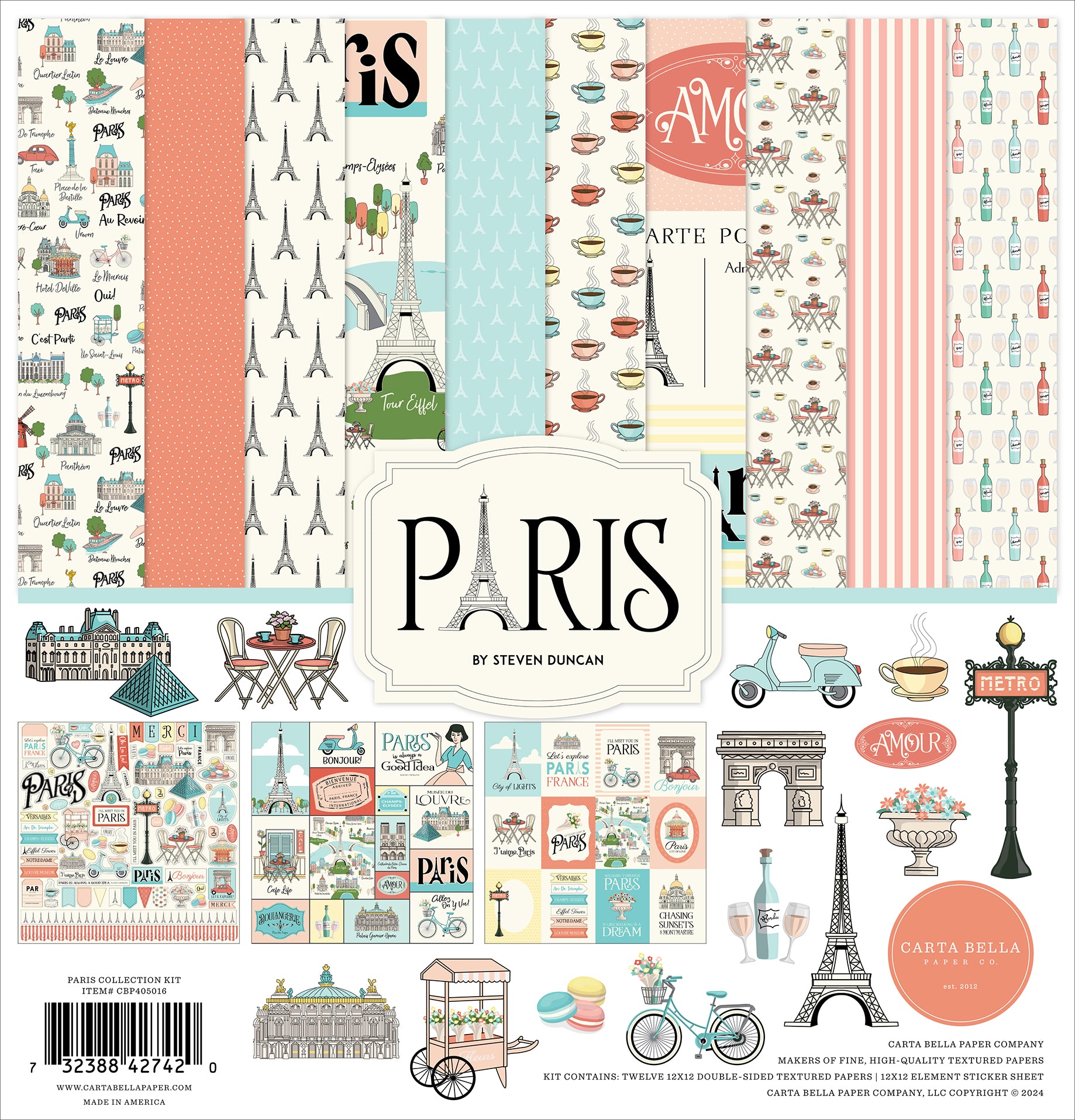 Paris Collection Scrapbook Collection Kit by Carta Bella - 13 Pieces