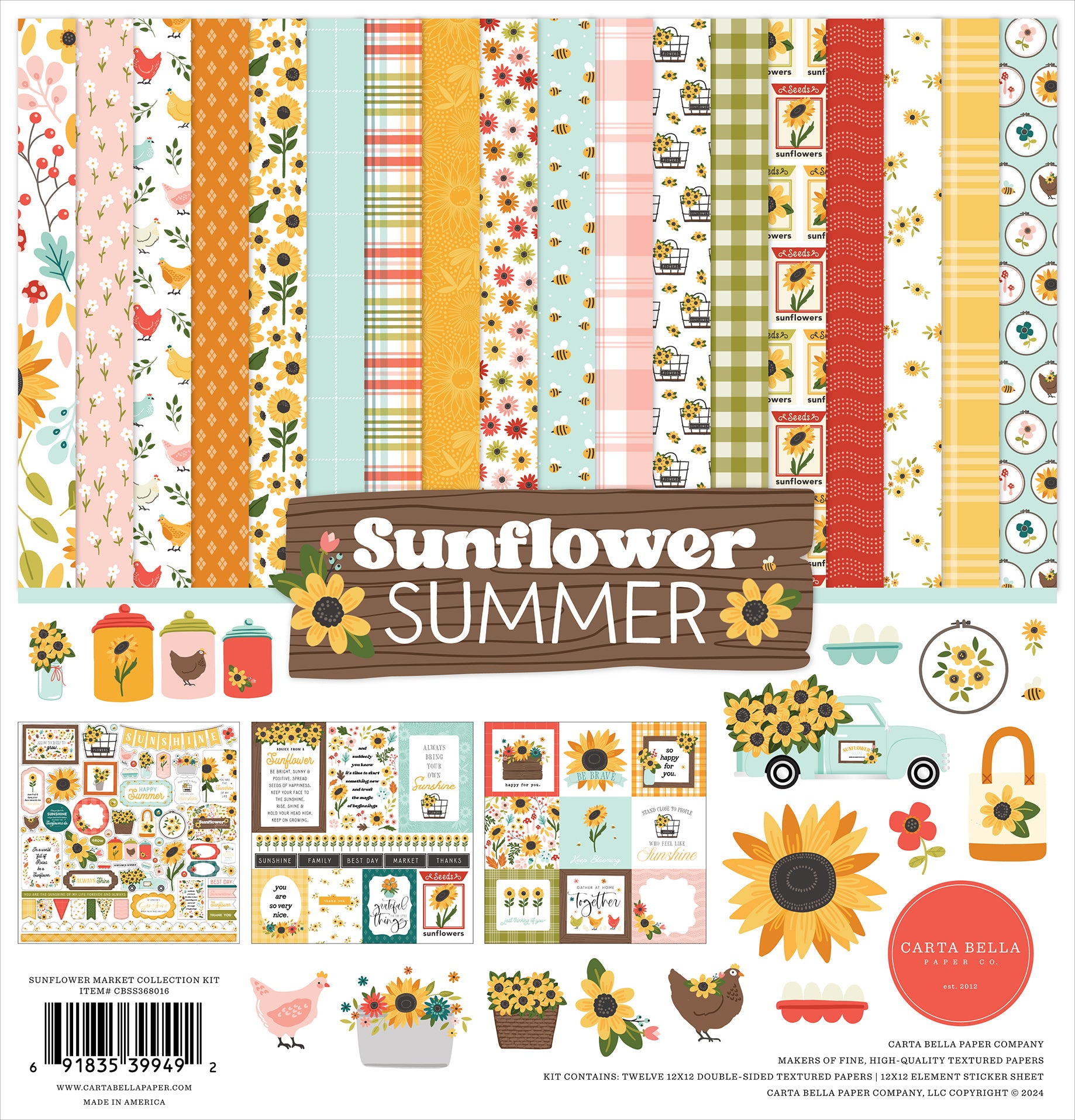 Sunflower Summer Collection 12 x 12 Scrapbook Page Kit by Carta Bella