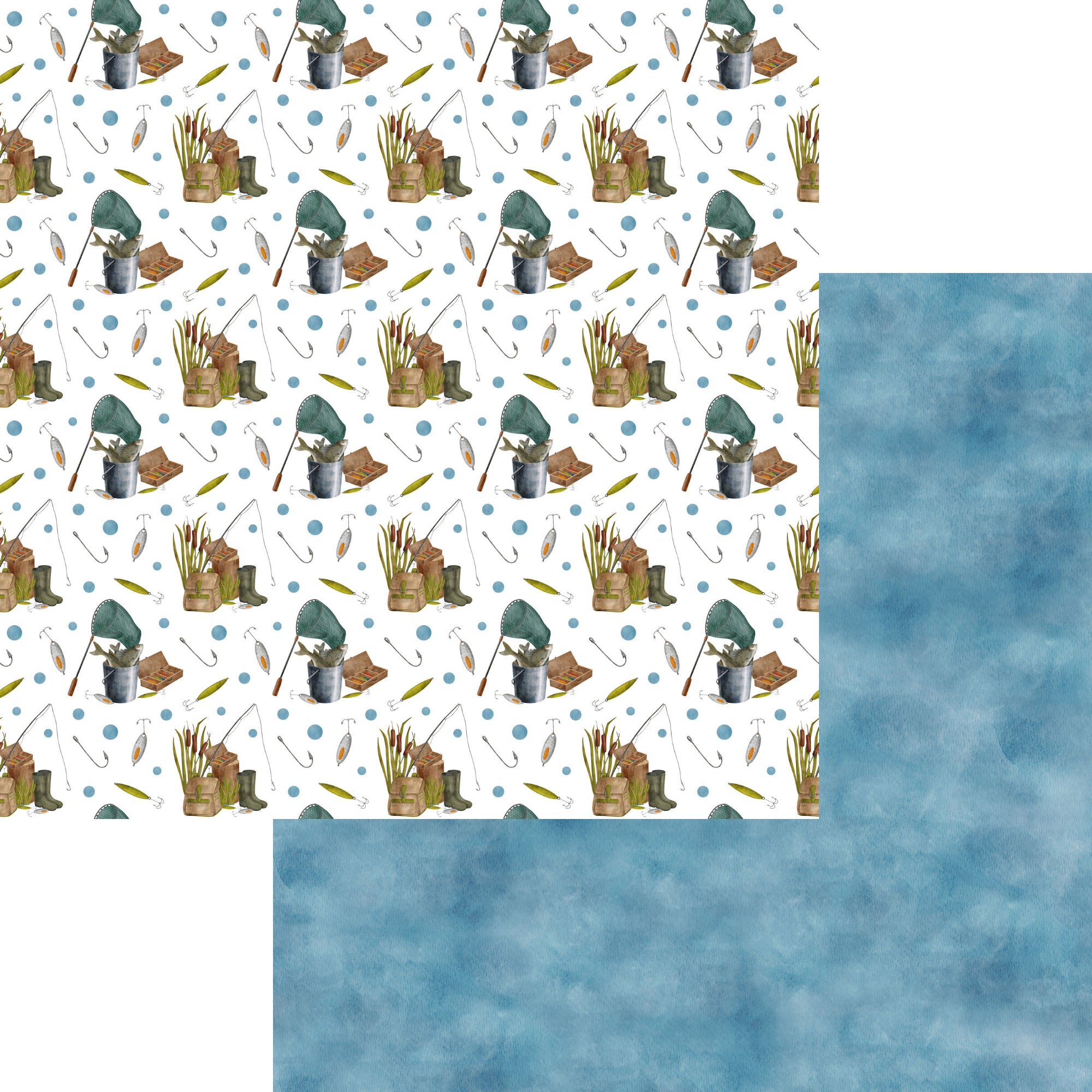 Fish Tales Collection Wishin' To Be Fishin' 12 x 12 Double-Sided Scrapbook Paper by SSC Designs