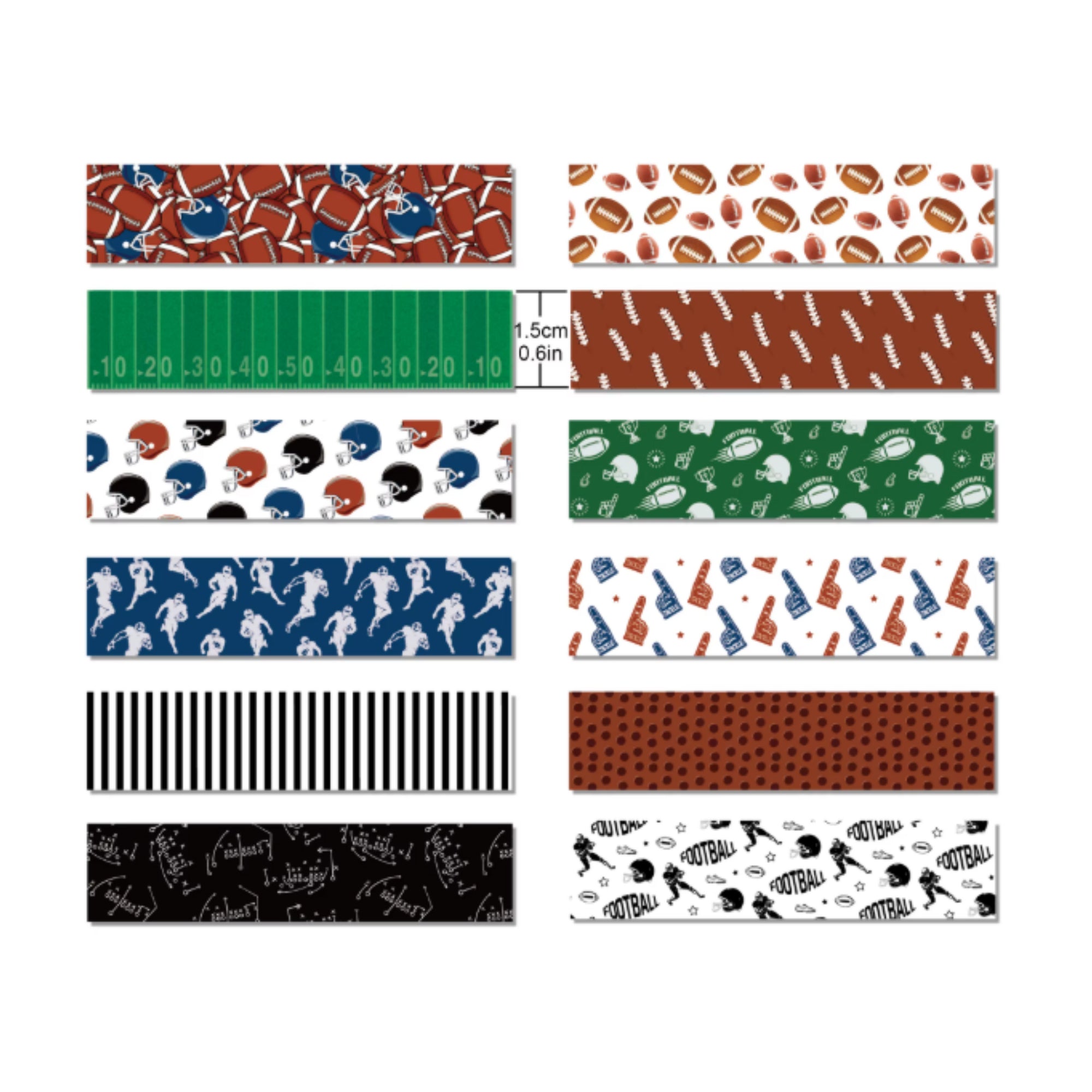 Whimsical Washi Tape Collection Football Decorative Scrapbook Washi Tape by SSC Designs - 10 Rolls