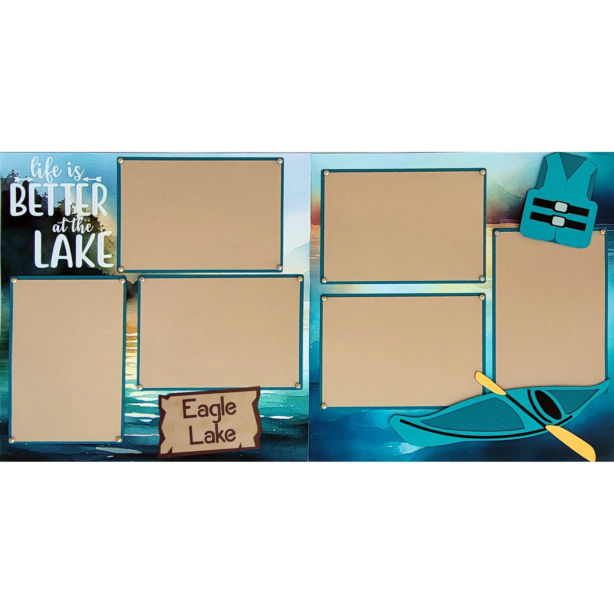 Life's Better On The Lake Kayak (2) - 12 x 12 Pages, Fully-Assembled & Hand-Crafted 3D Scrapbook Premade by SSC Designs