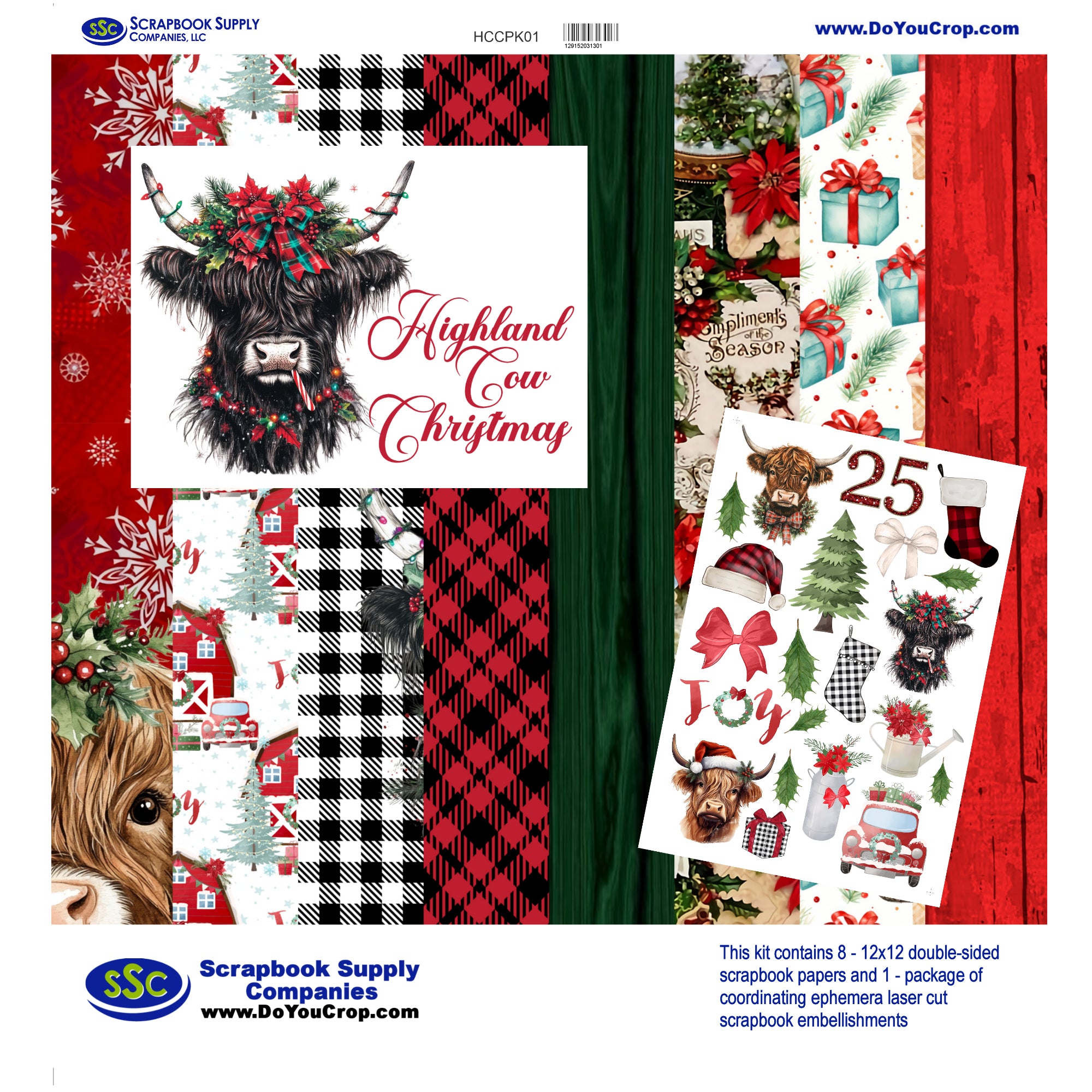 Highland Cow Christmas 12 x 12 Scrapbook Paper & Embellishment Kit by SSC Designs