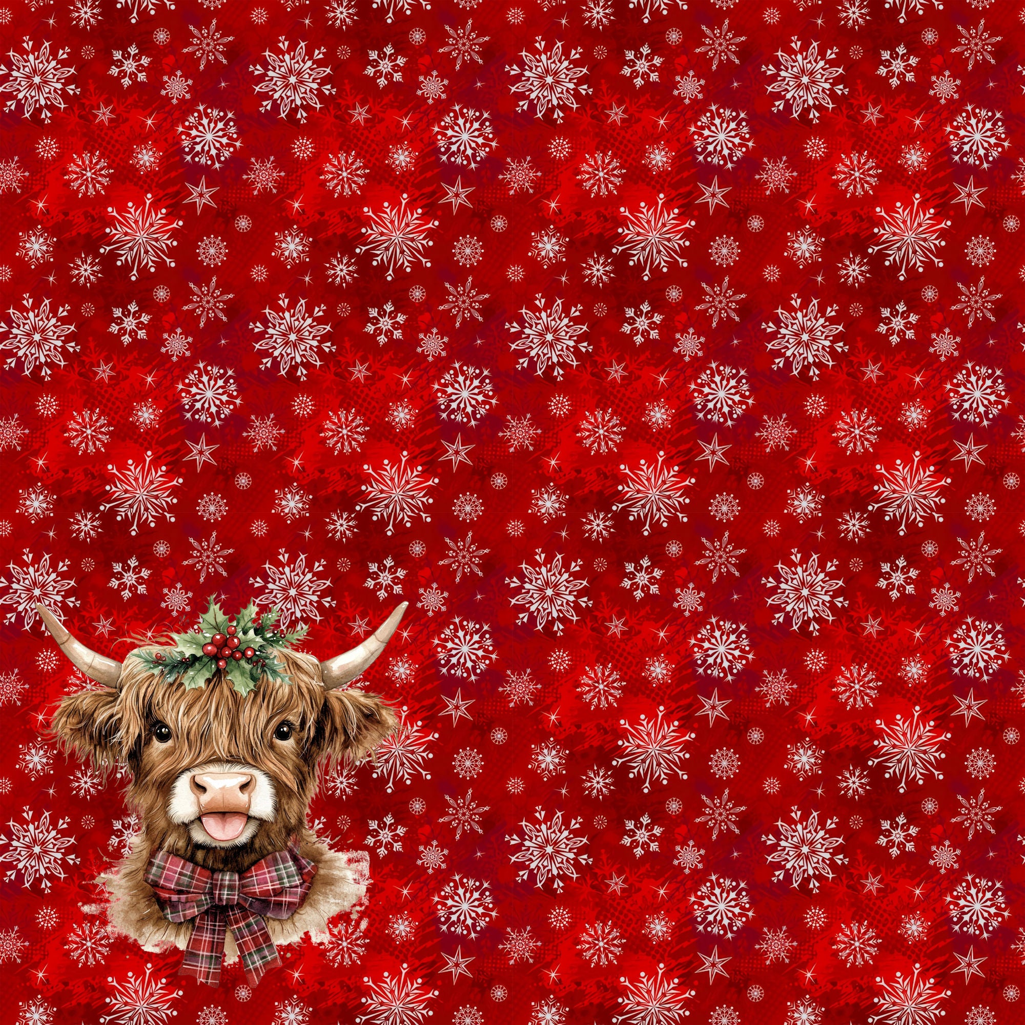 Highland Cow Christmas Collection Holy Cow It's Snowing 12 x 12 Double-Sided Scrapbook Paper by SSC Designs