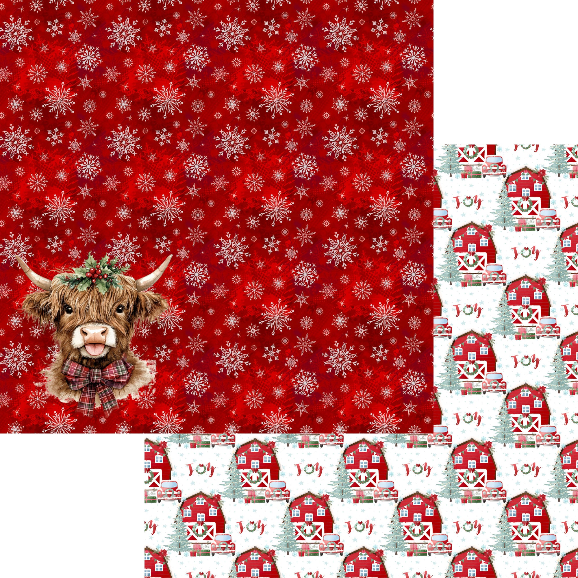 Highland Cow Christmas Collection Holy Cow It's Snowing 12 x 12 Double-Sided Scrapbook Paper by SSC Designs