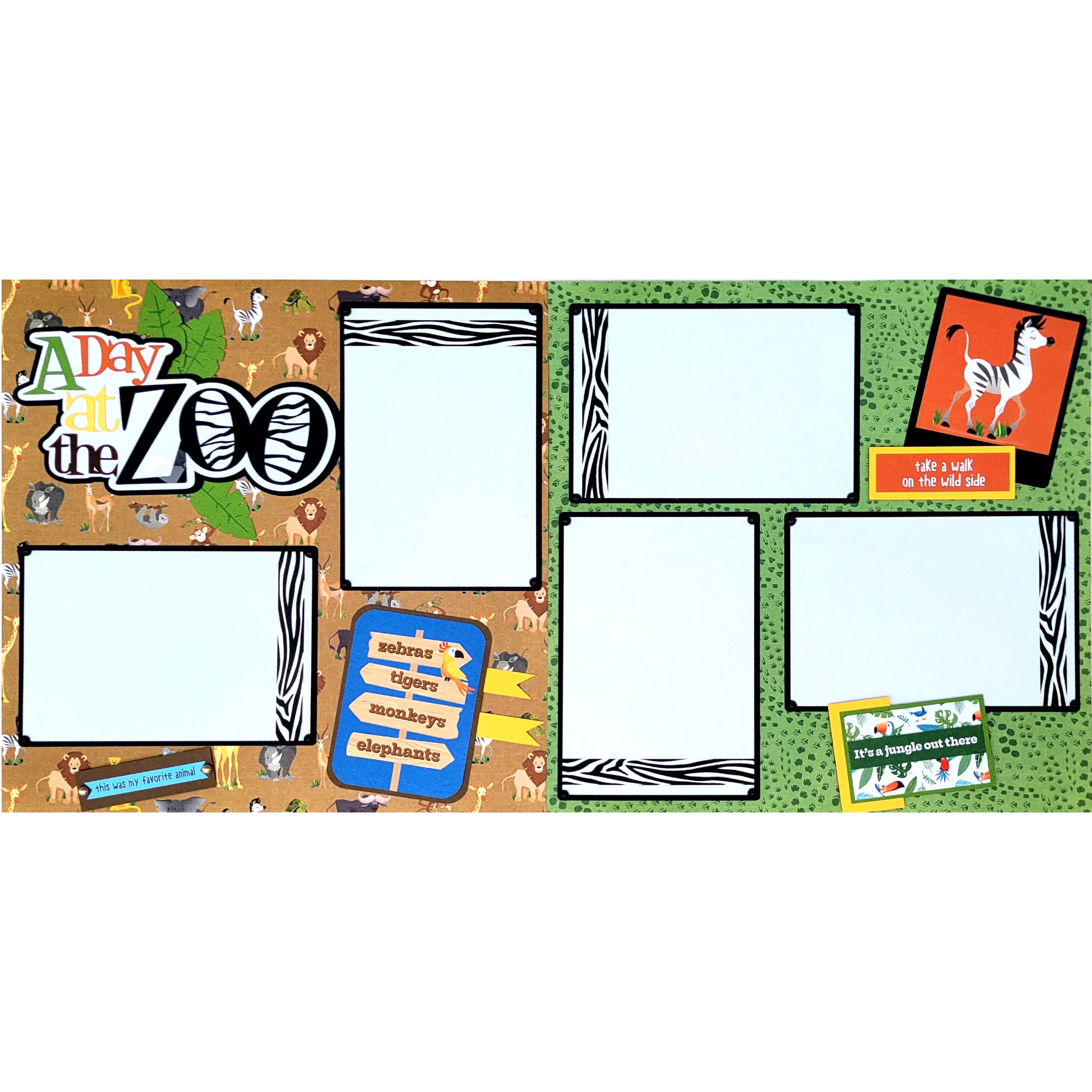 A Day At The Zoo (2) - 12 x 12 Pages, Fully-Assembled & Hand-Crafted 3D Scrapbook Premade by SSC Designs