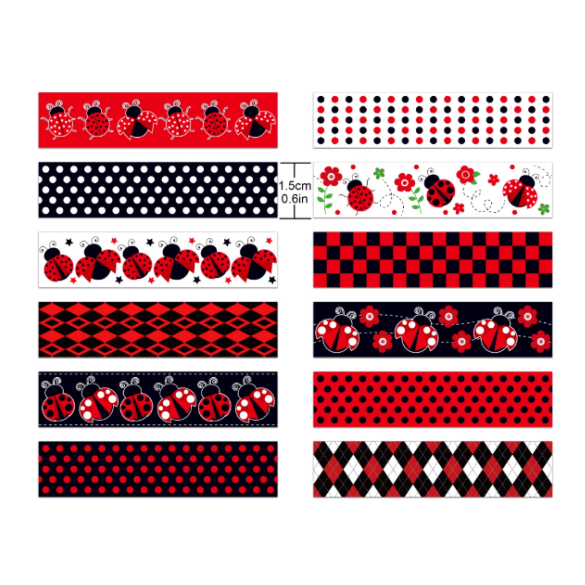 Whimsical Washi Tape Collection Lovely Ladybugs Decorative Scrapbook Washi Tape by SSC Designs - 10 Rolls