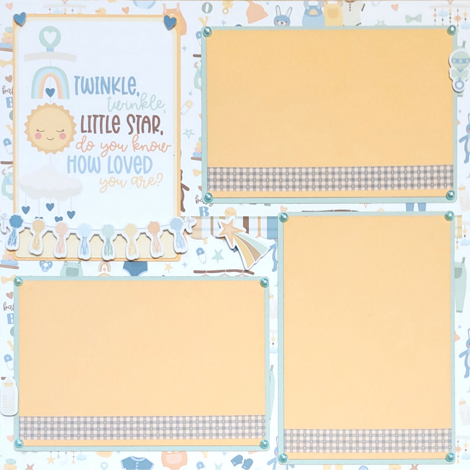 Hello Baby Boy (2) - 12 x 12 Pages, Fully-Assembled & Hand-Crafted 3D Scrapbook Premade by SSC Designs