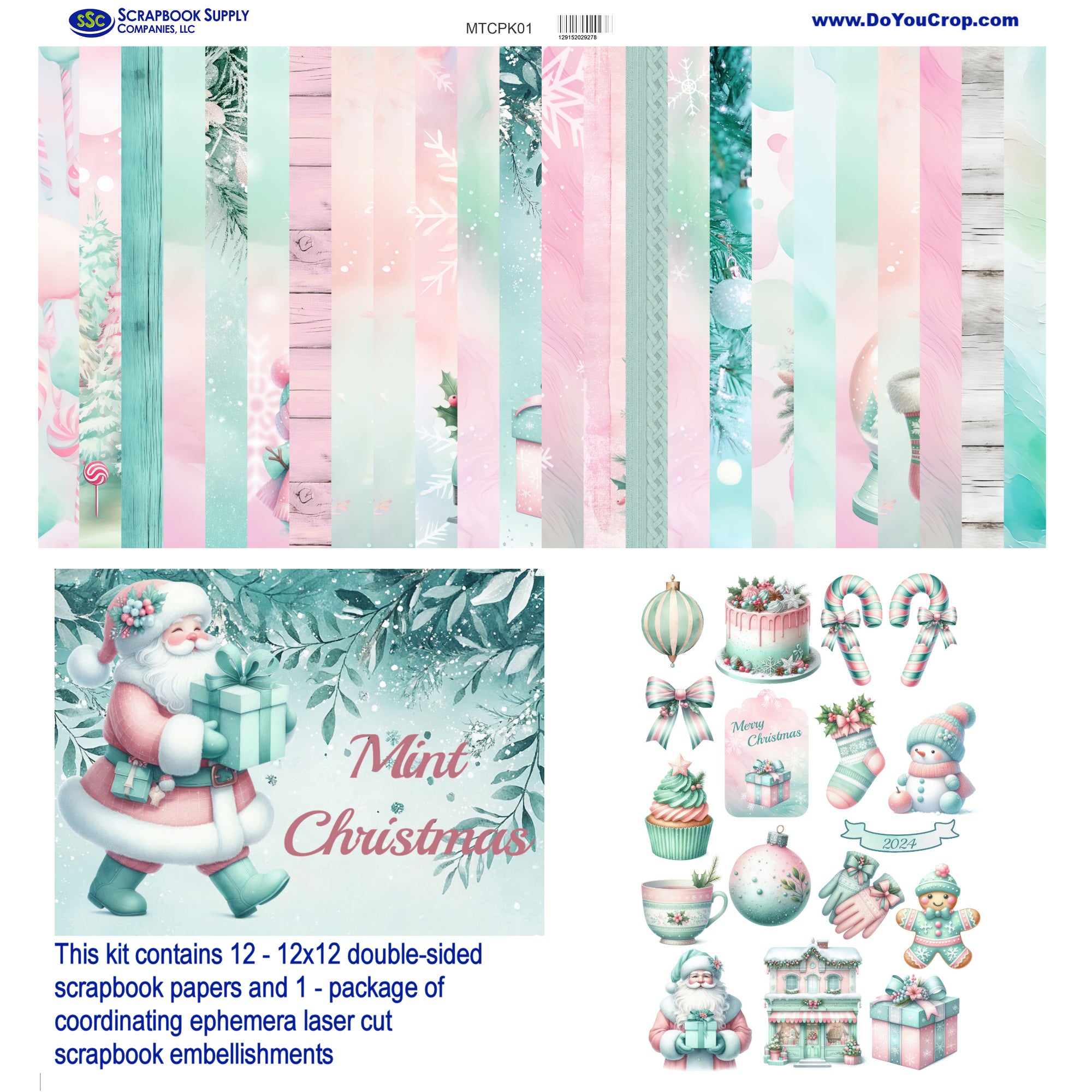 Mint Christmas 12 x 12 Scrapbook Paper & Embellishment Kit by SSC Designs