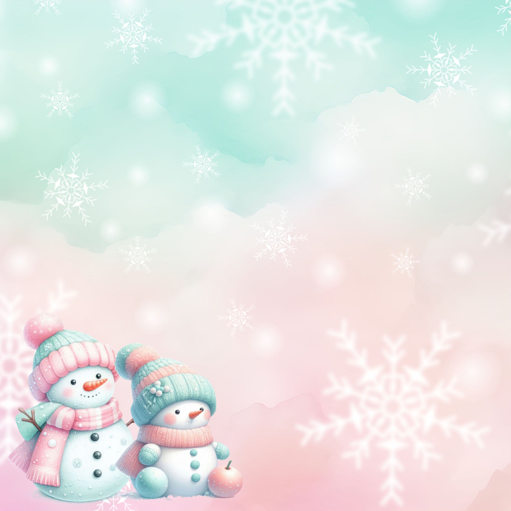 Mint Christmas Collection Snow Friends 12 x 12 Double-Sided Scrapbook Paper by SSC Designs