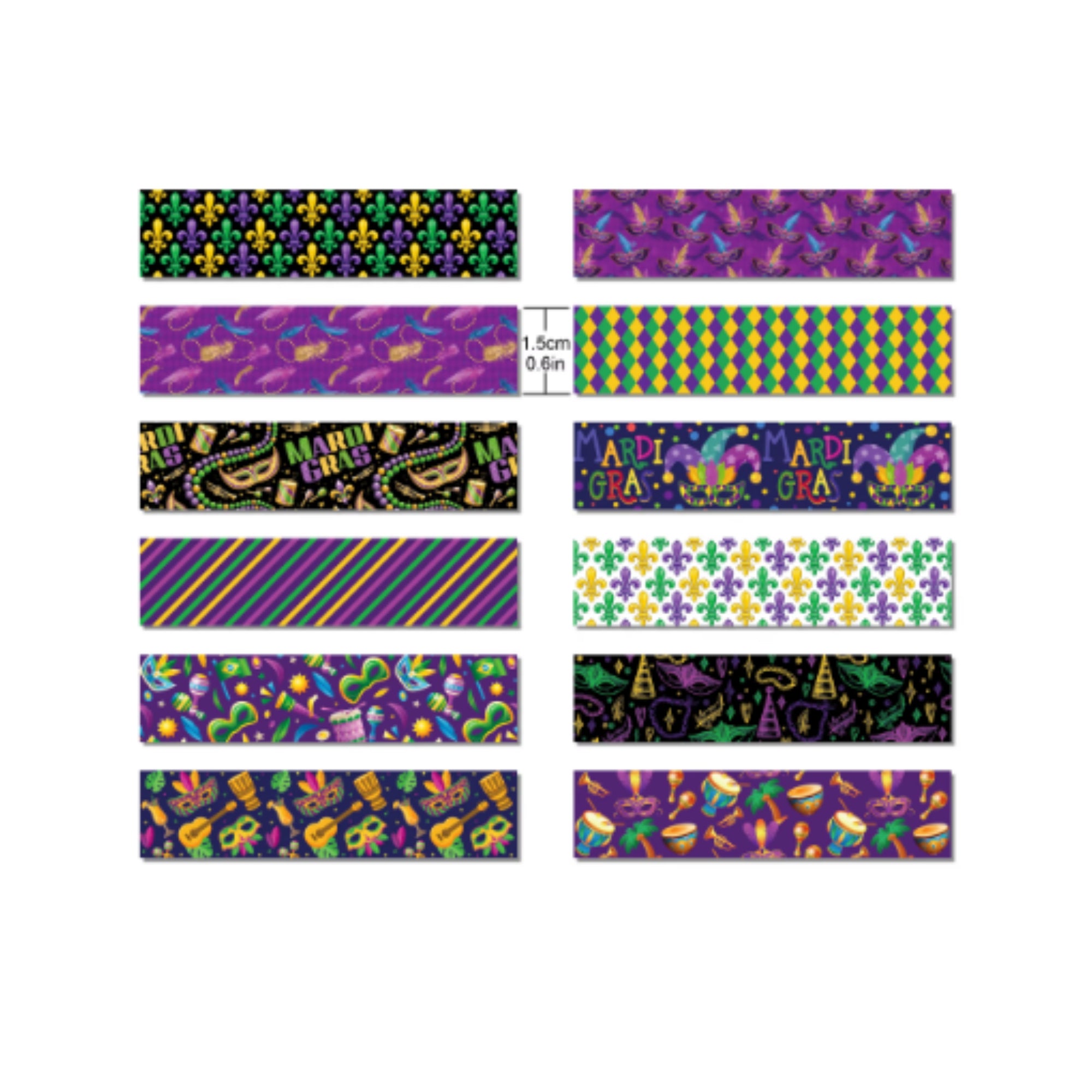 Whimsical Washi Tape Collection Mardi Gras Decorative Scrapbook Washi Tape by SSC Designs - 10 Rolls