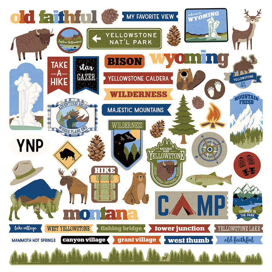 National Parks Collection Yellowstone 12 x 12 Sticker Sheet by Photo Play Paper