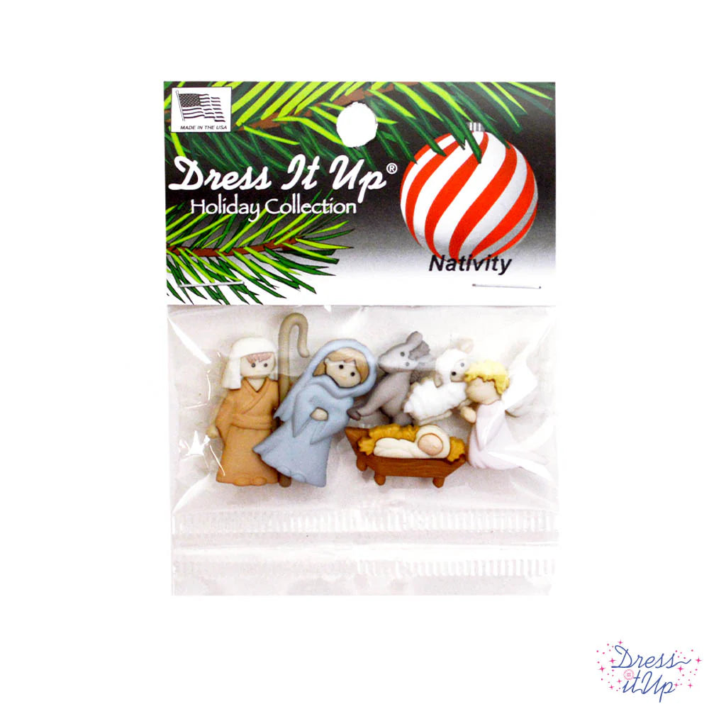 Dress It Up Holiday Collection Nativity Scrapbook Button Embellishments by Jesse James - Pkg. of 6