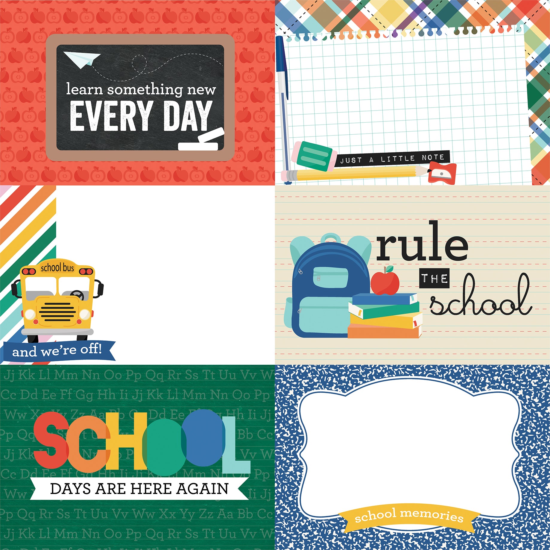 Off to School Collection 6x4 Journaling Cards 12 x 12 Double-Sided Scrapbook Paper by Echo Park Paper