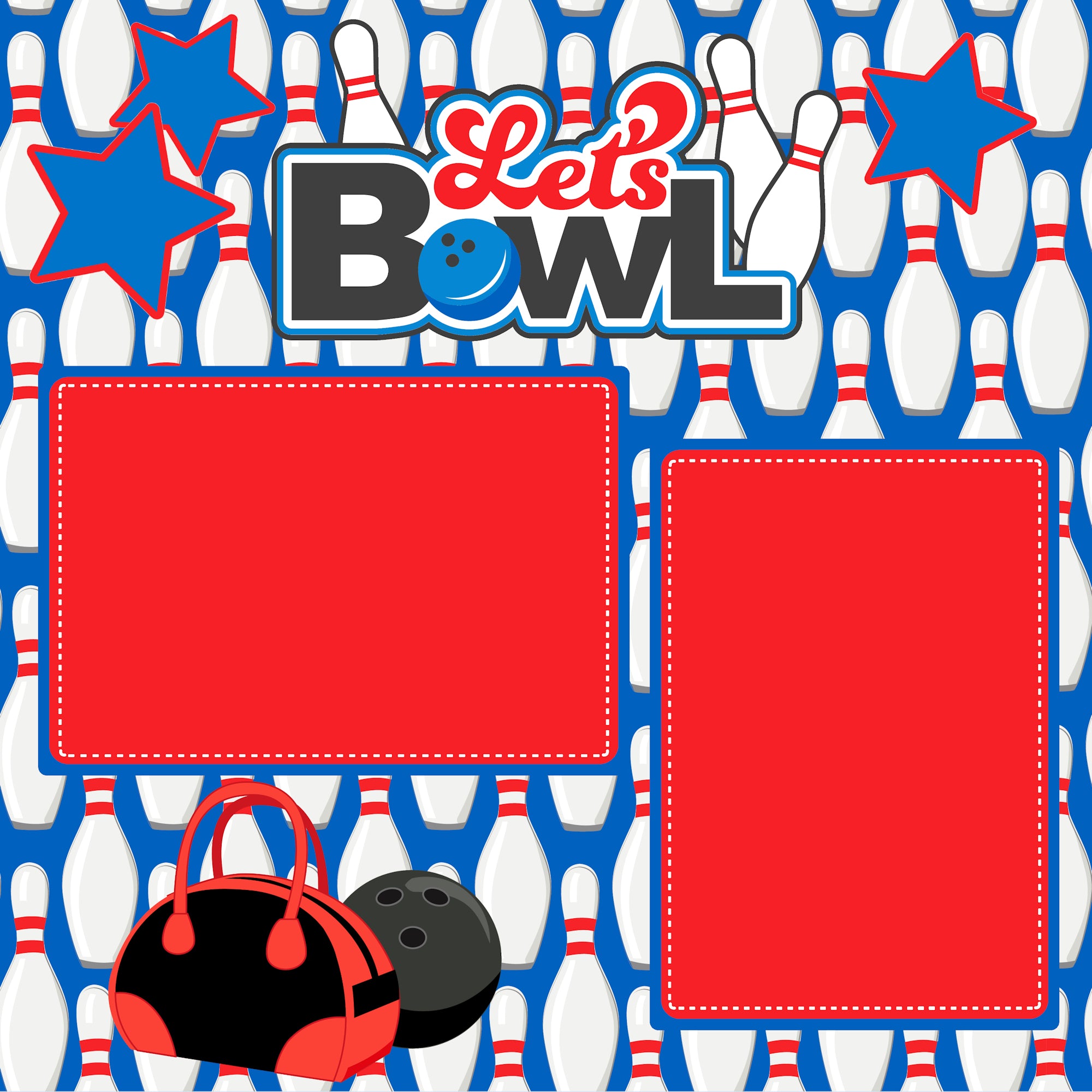 Let's Bowl (2) - 12 x 12 Printed Scrapbook Pages by SSC Designs