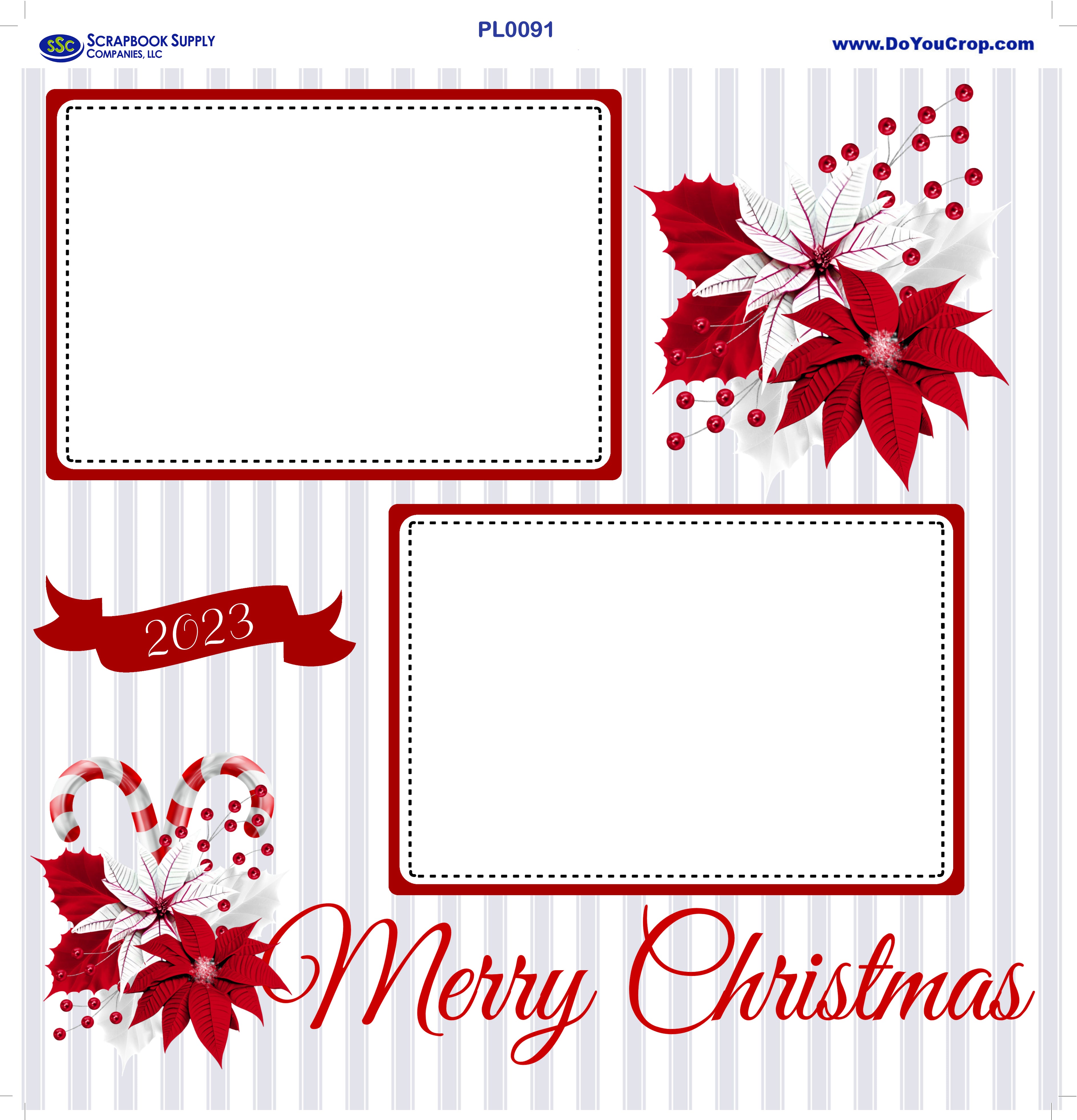 Peppermint Christmas **Custom Year** (2) - 12 x 12 Premade, Printed Scrapbook Pages by SSC Designs