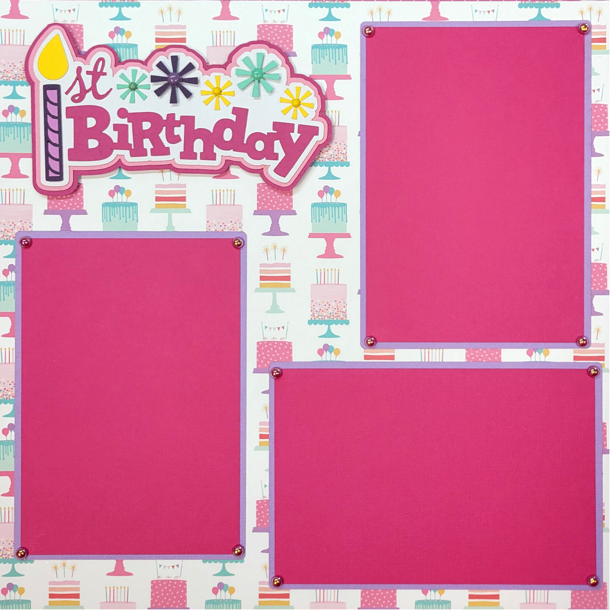 First Birthday Girl (2) - 12 x 12 Pages, Fully-Assembled & Hand-Crafted 3D Scrapbook Premade by SSC Designs