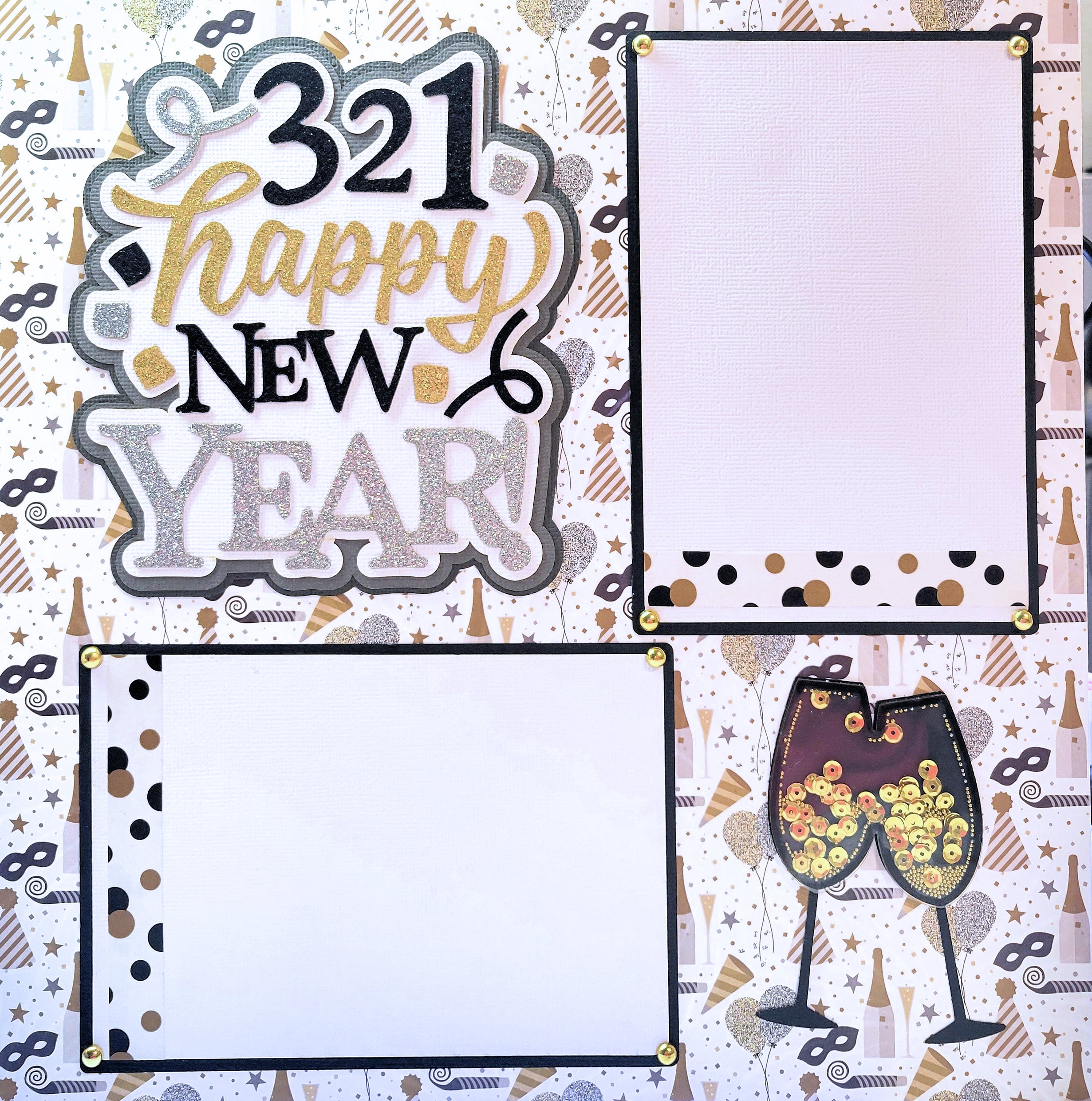 Happy New Year Countdown (2) - 12 x 12 Pages, Fully-Assembled & Hand-Crafted 3D Scrapbook Premade by SSC Designs