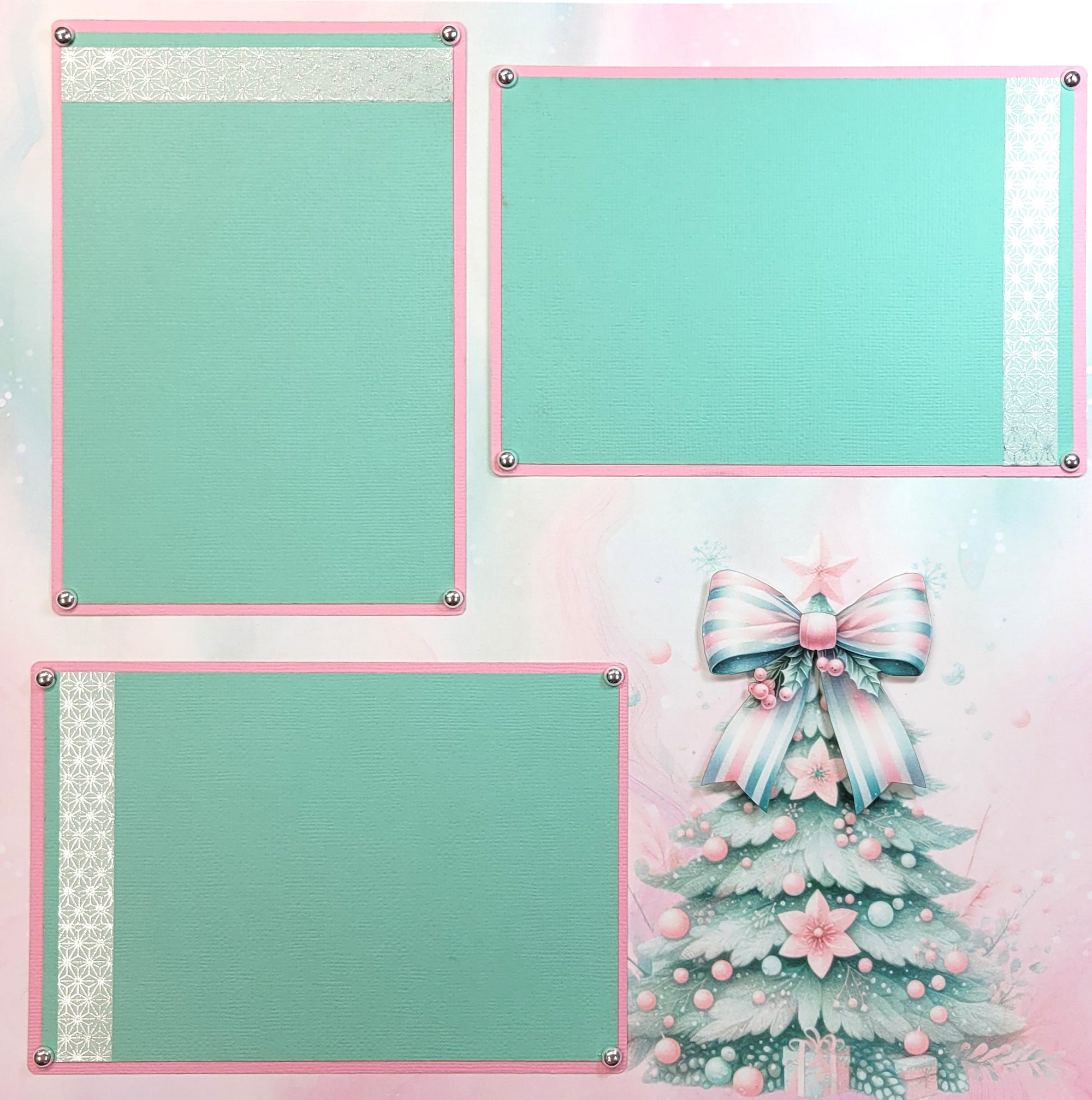 Contemporary Merry Christmas Mint & Pink (2) - 12 x 12 Pages, Fully-Assembled & Hand-Crafted 3D Scrapbook Premade by SSC Designs