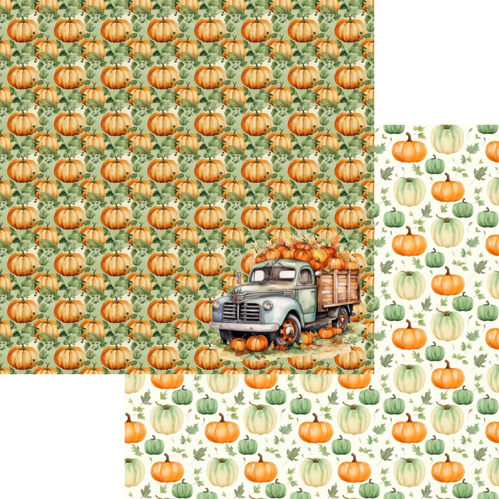 Fall Blessings Collection Pumpkin Truck 12 x 12 Double-Sided Scrapbook Paper by SSC Designs