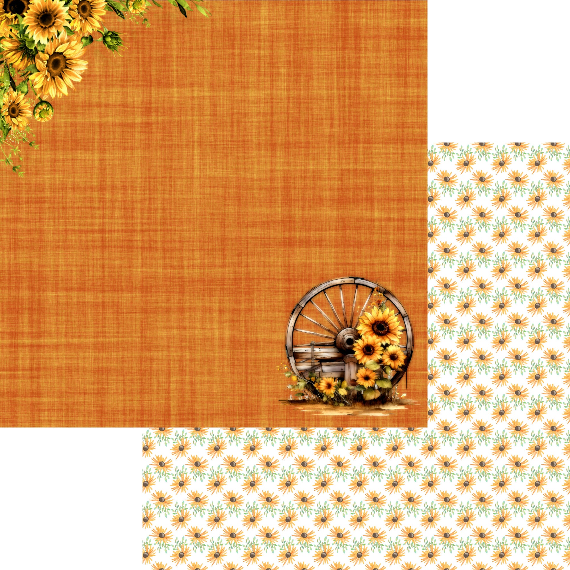 Fall Blessings Collection Sunflower Wheel 12 x 12 Double-Sided Scrapbook Paper by SSC Designs