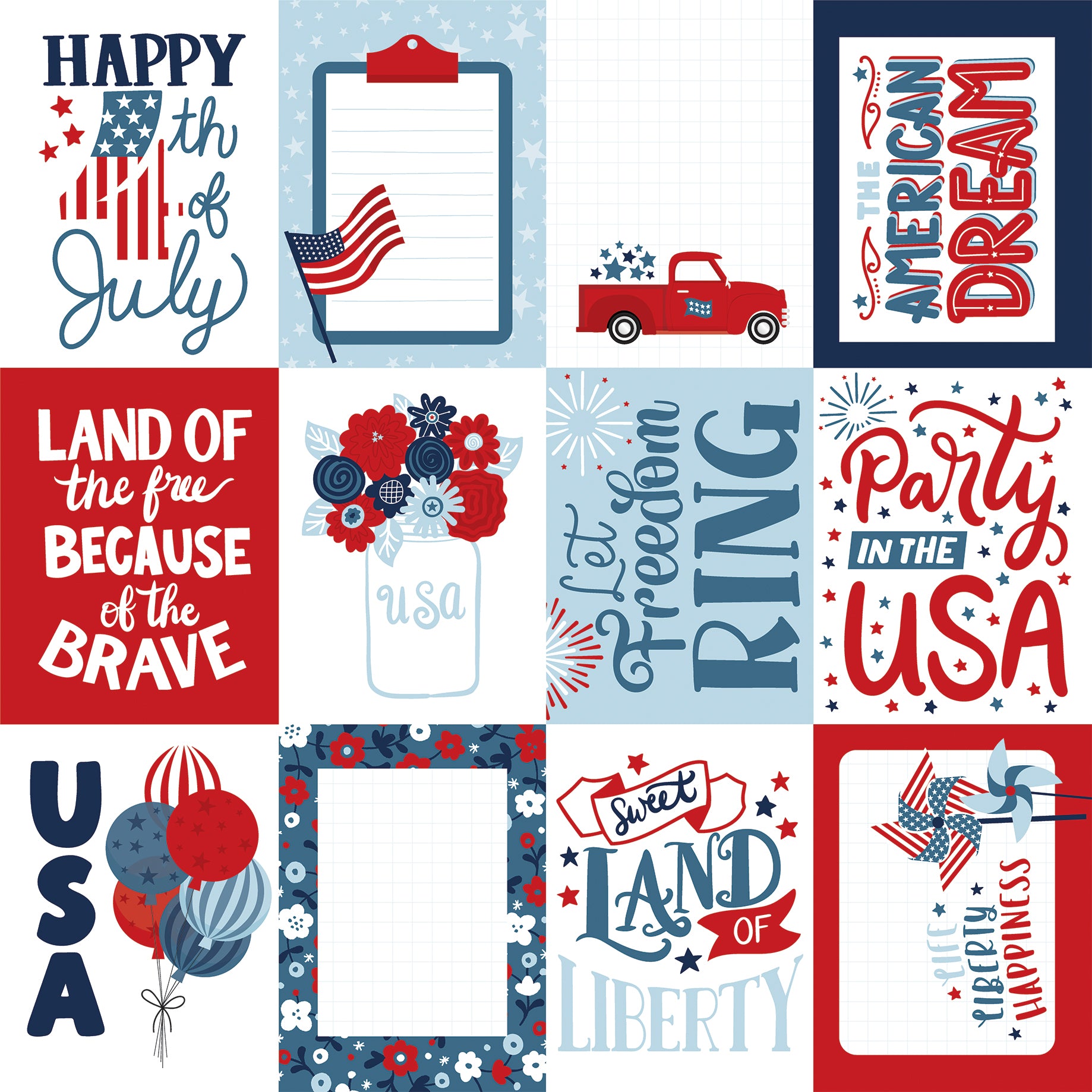 Stars and Stripes Forever Collection 3 x 4 Journaling Cards 12 x 12 Double-Sided Scrapbook Paper by Echo Park Paper