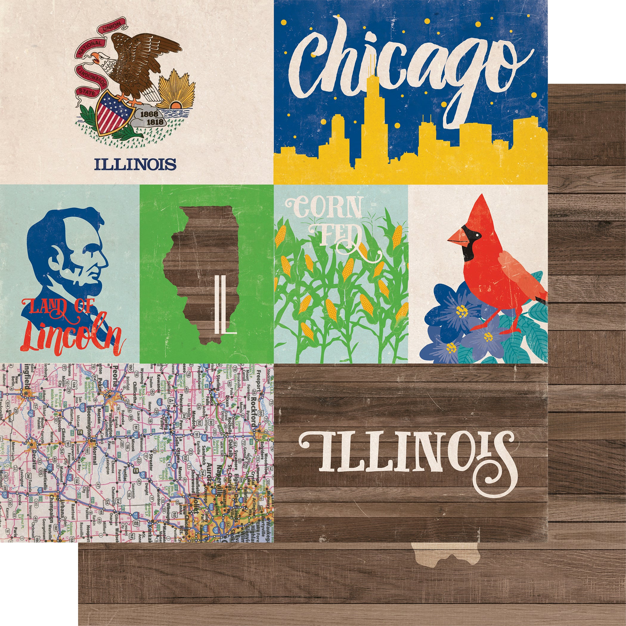 Stateside Collection Illinois 12 x 12 Double-Sided Scrapbook Paper by Echo Park Paper