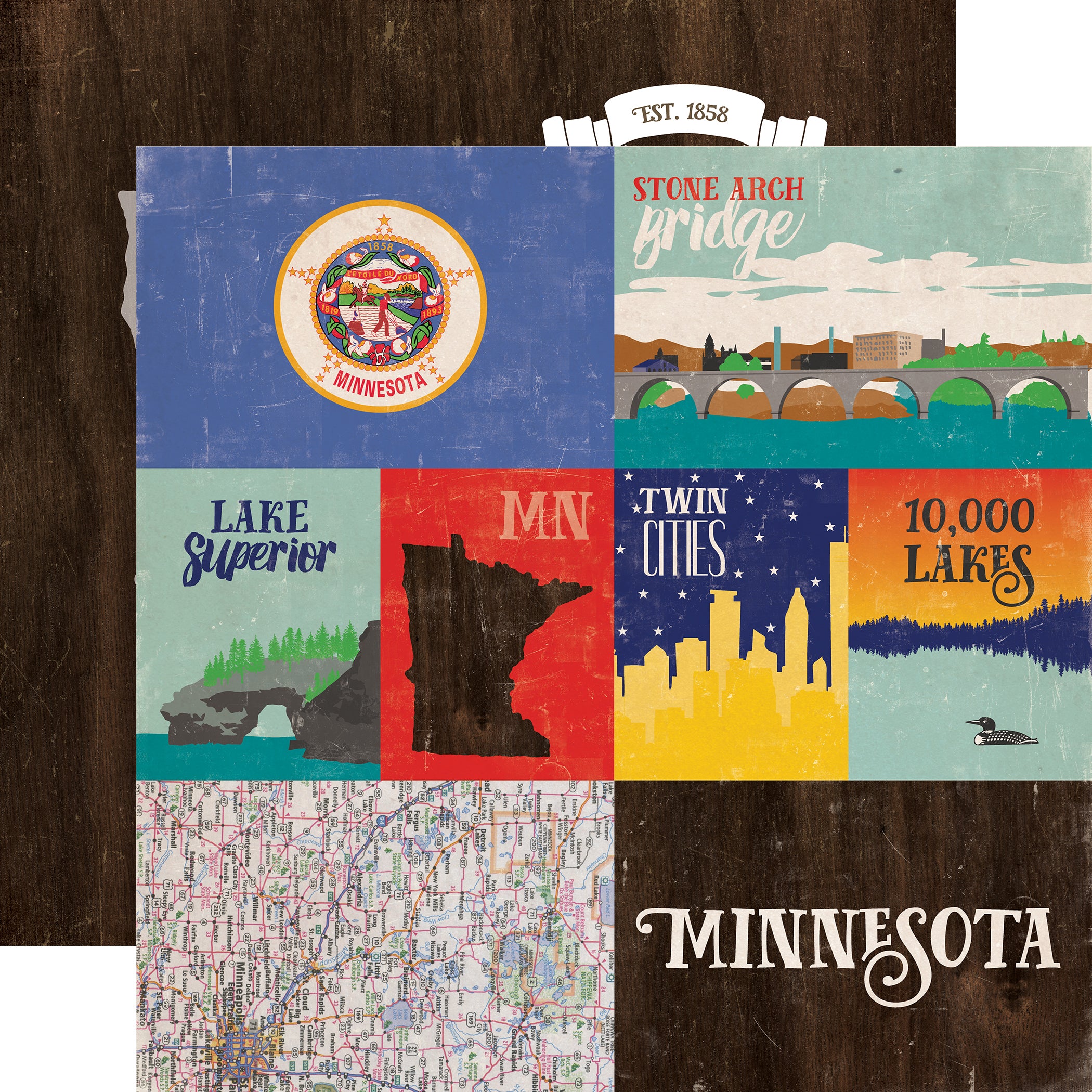 Stateside Collection Minnesota 12 x 12 Double-Sided Scrapbook Paper by Echo Park Paper