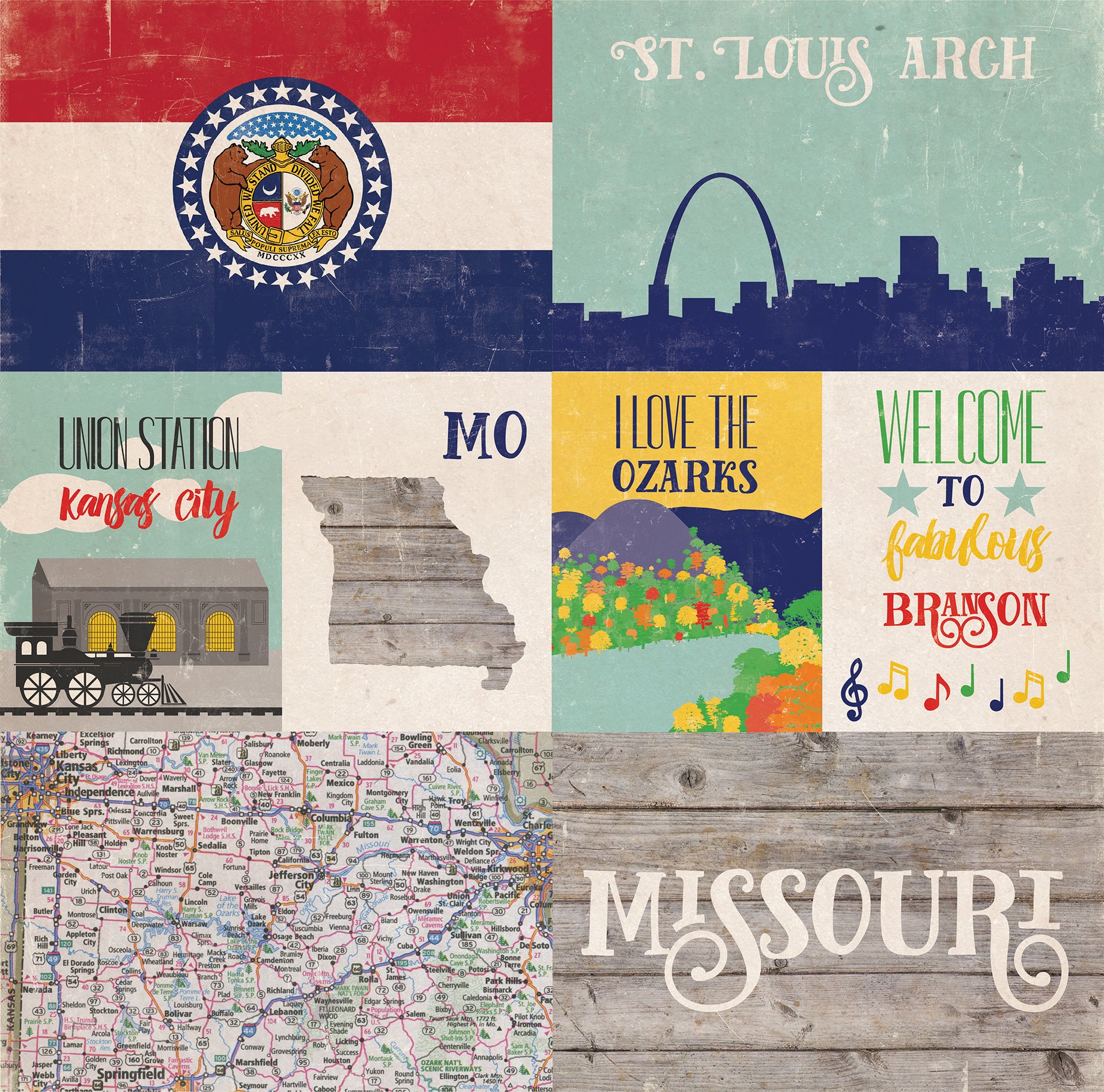 Stateside Collection Missouri 12 x 12 Double-Sided Scrapbook Paper by Echo Park Paper