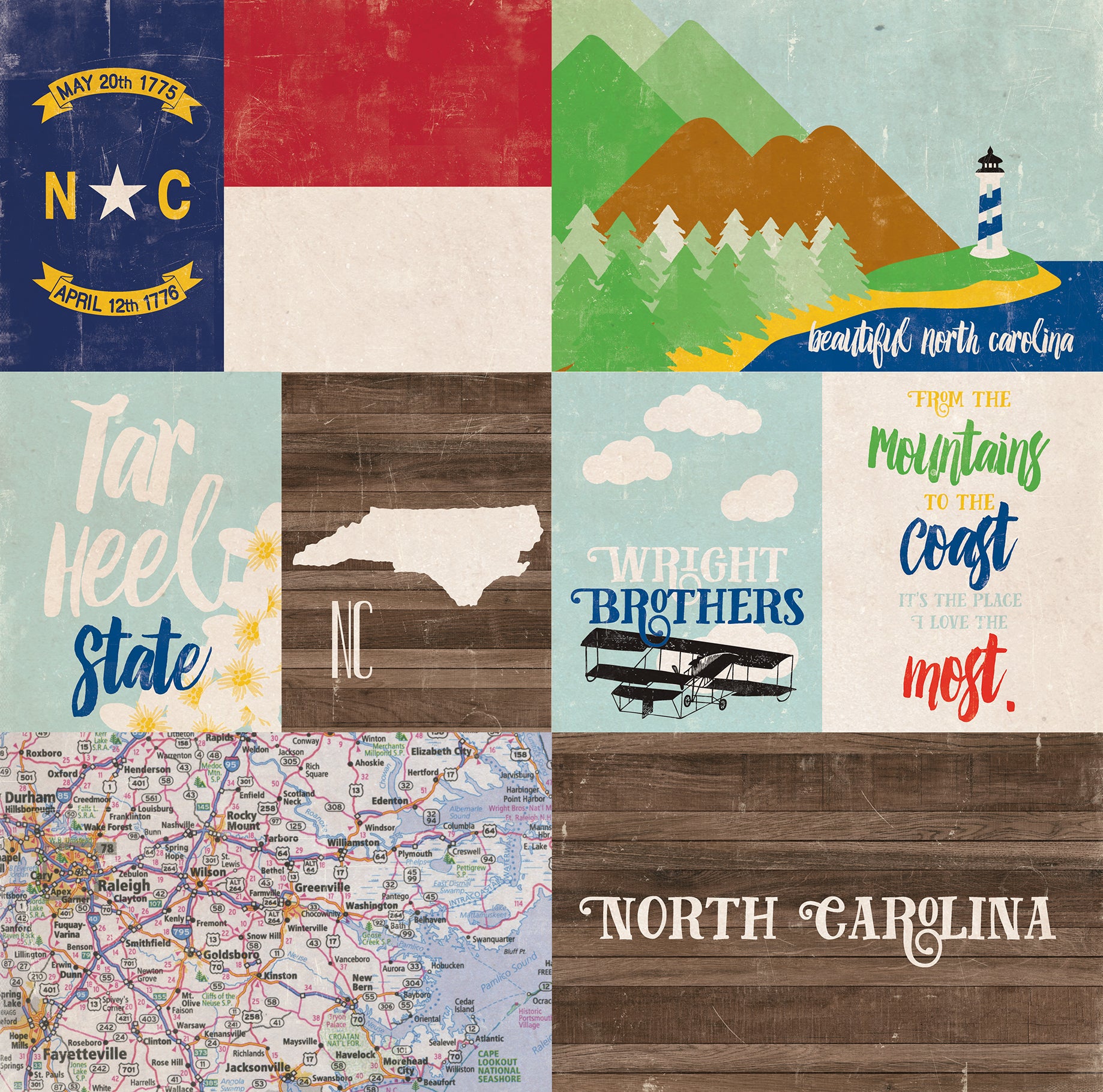 Stateside Collection North Carolina 12 x 12 Double-Sided Scrapbook Paper by Echo Park Paper