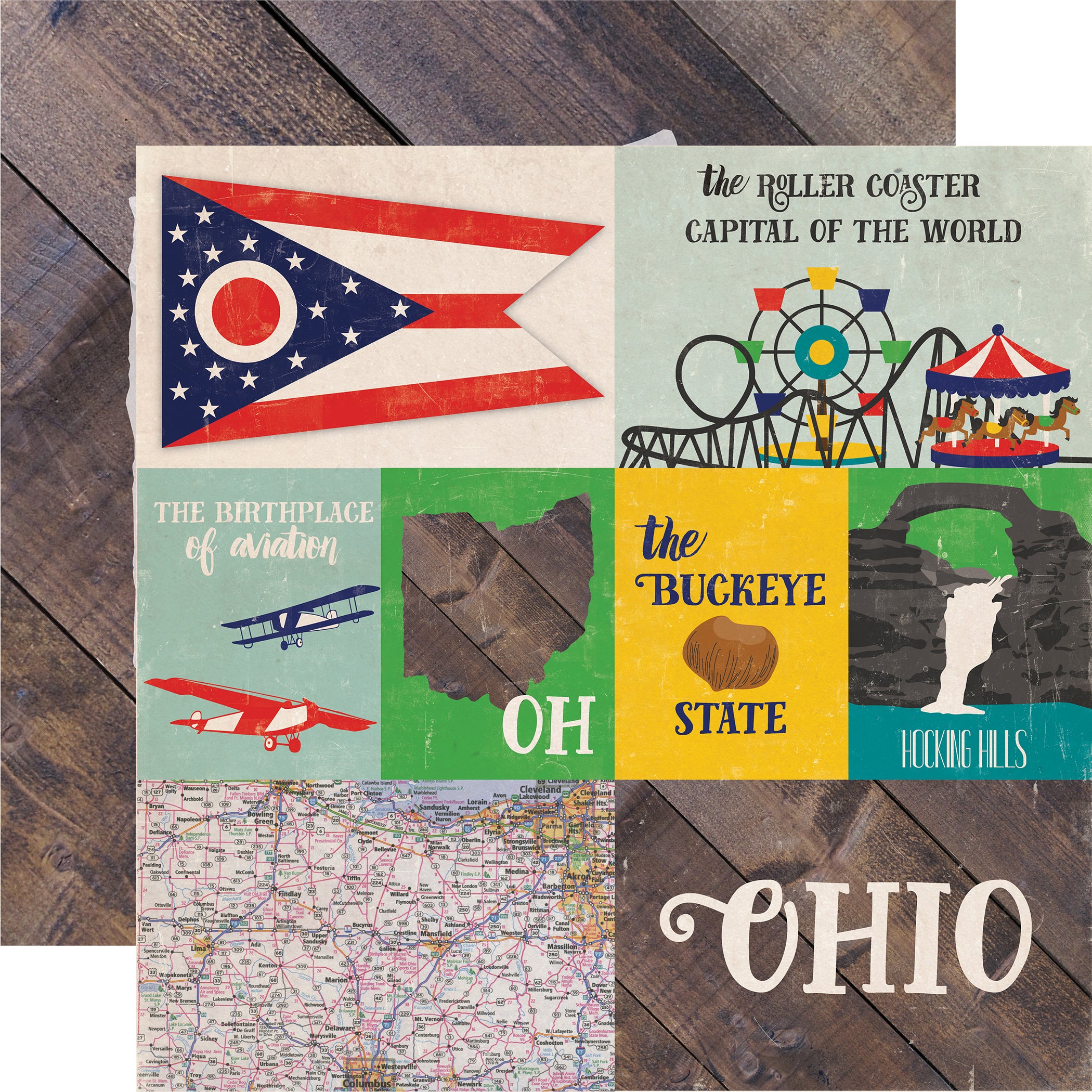 Stateside Collection Ohio 12 x 12 Double-Sided Scrapbook Paper by Echo Park Paper