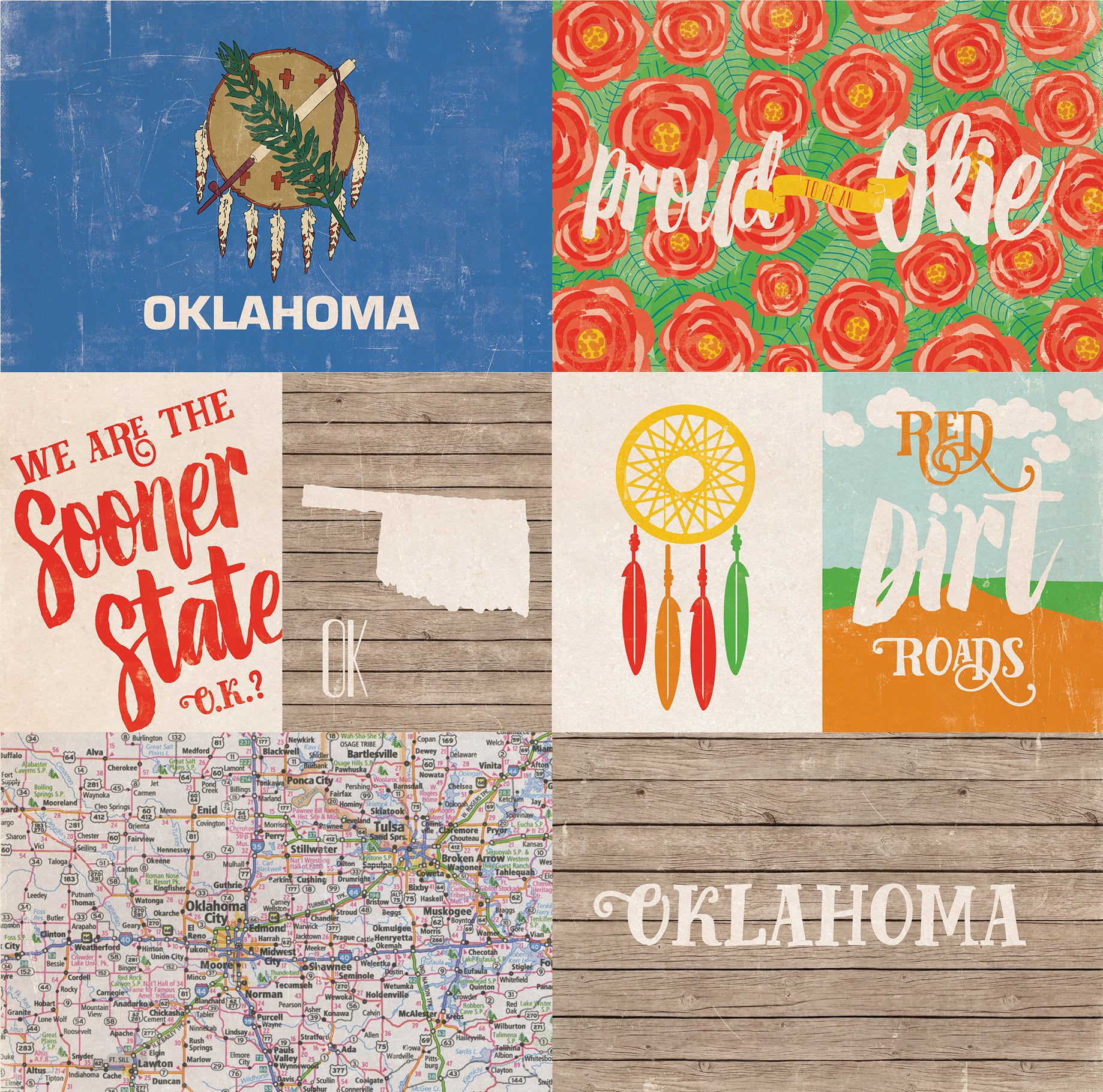 Stateside Collection Oklahoma 12 x 12 Double-Sided Scrapbook Paper by Echo Park Paper