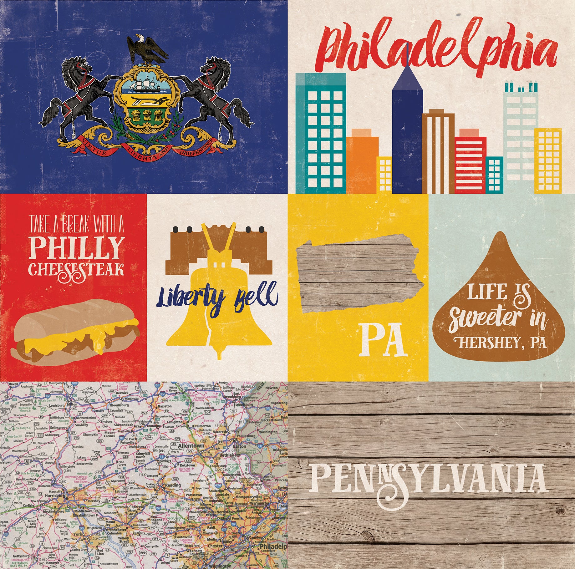 Stateside Collection Pennsylvania 12 x 12 Double-Sided Scrapbook Paper by Echo Park Paper