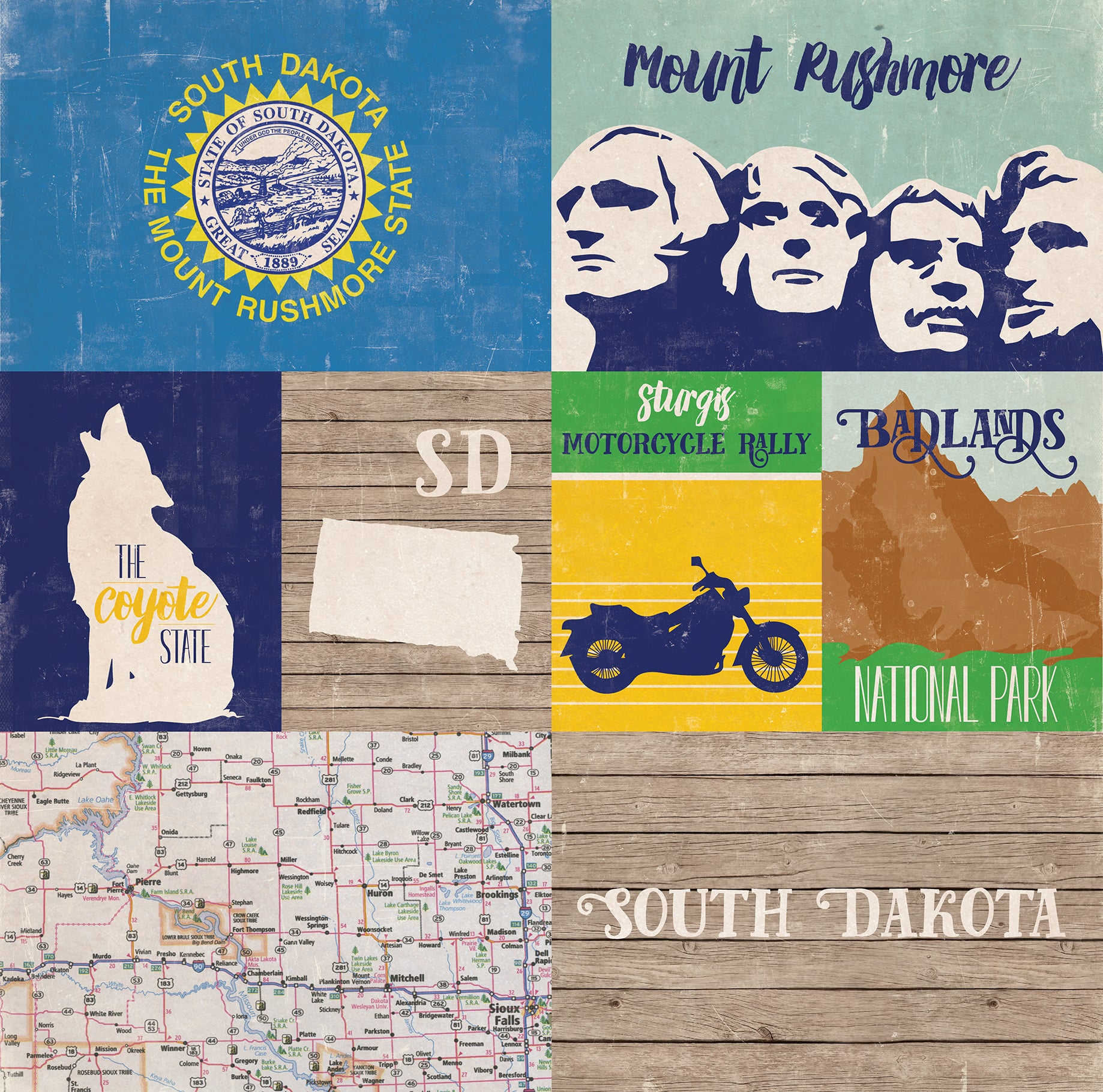 Stateside Collection South Dakota 12 x 12 Double-Sided Scrapbook Paper by Echo Park Paper